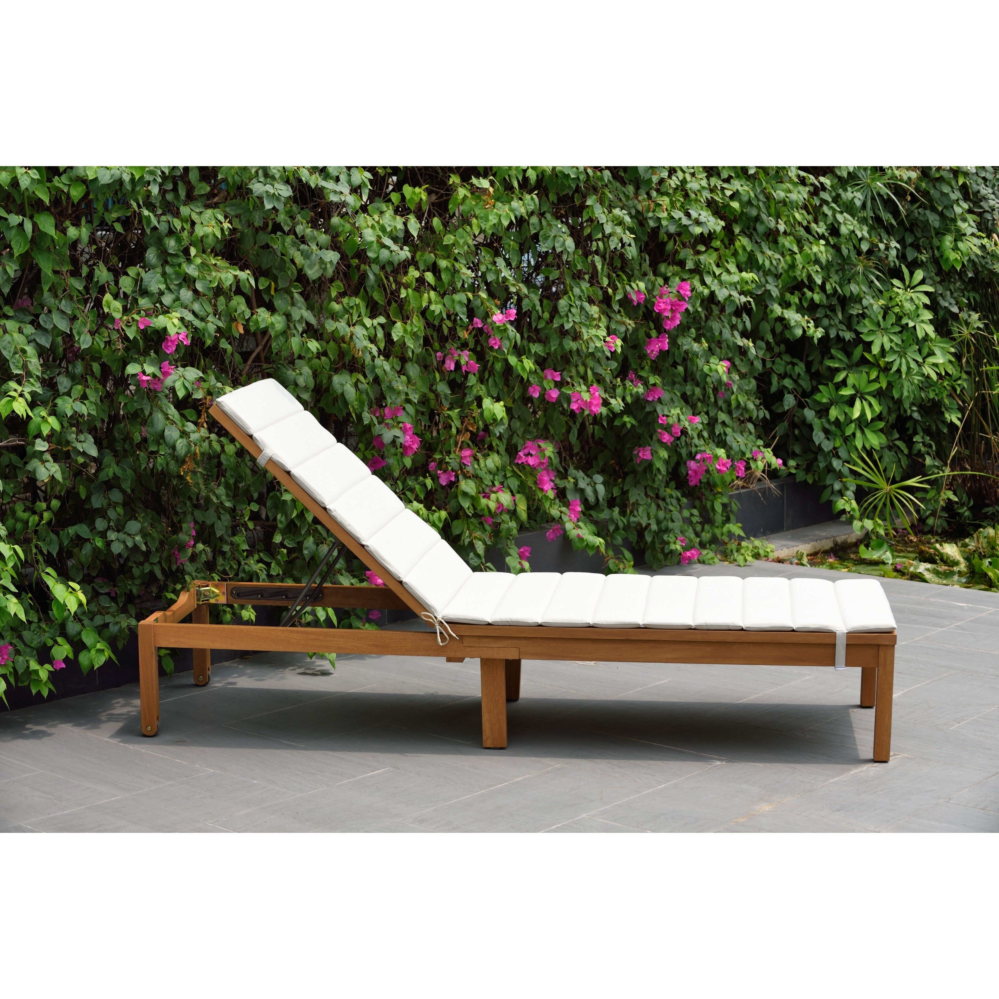 Amazonia Katia Eucalyptus Teak Finish Outdoor Chaise Lounger With Grey Cushion N A