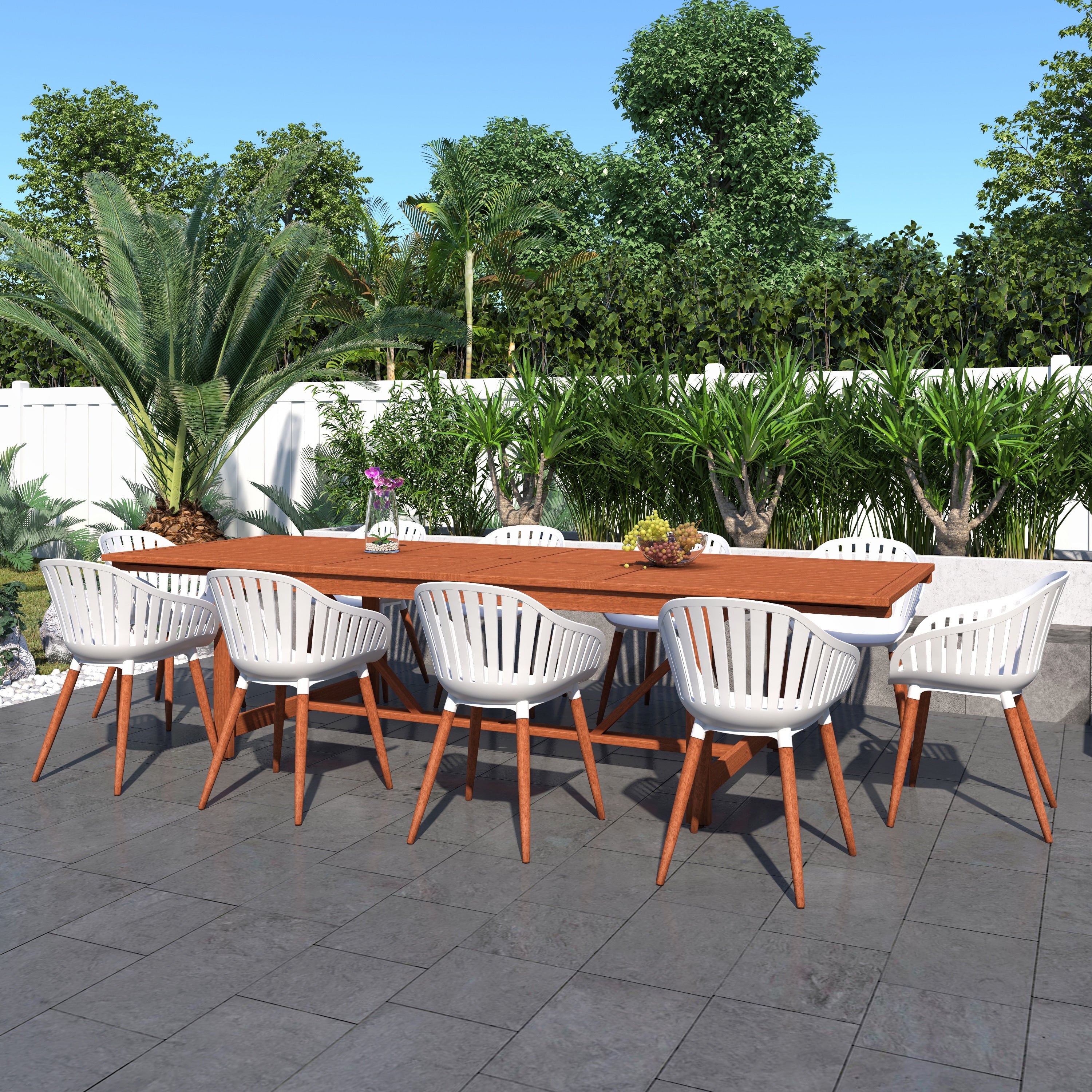 Amazonia Myers 11 Piece Teak Finish Outdoor Rectangular Dining Table Set