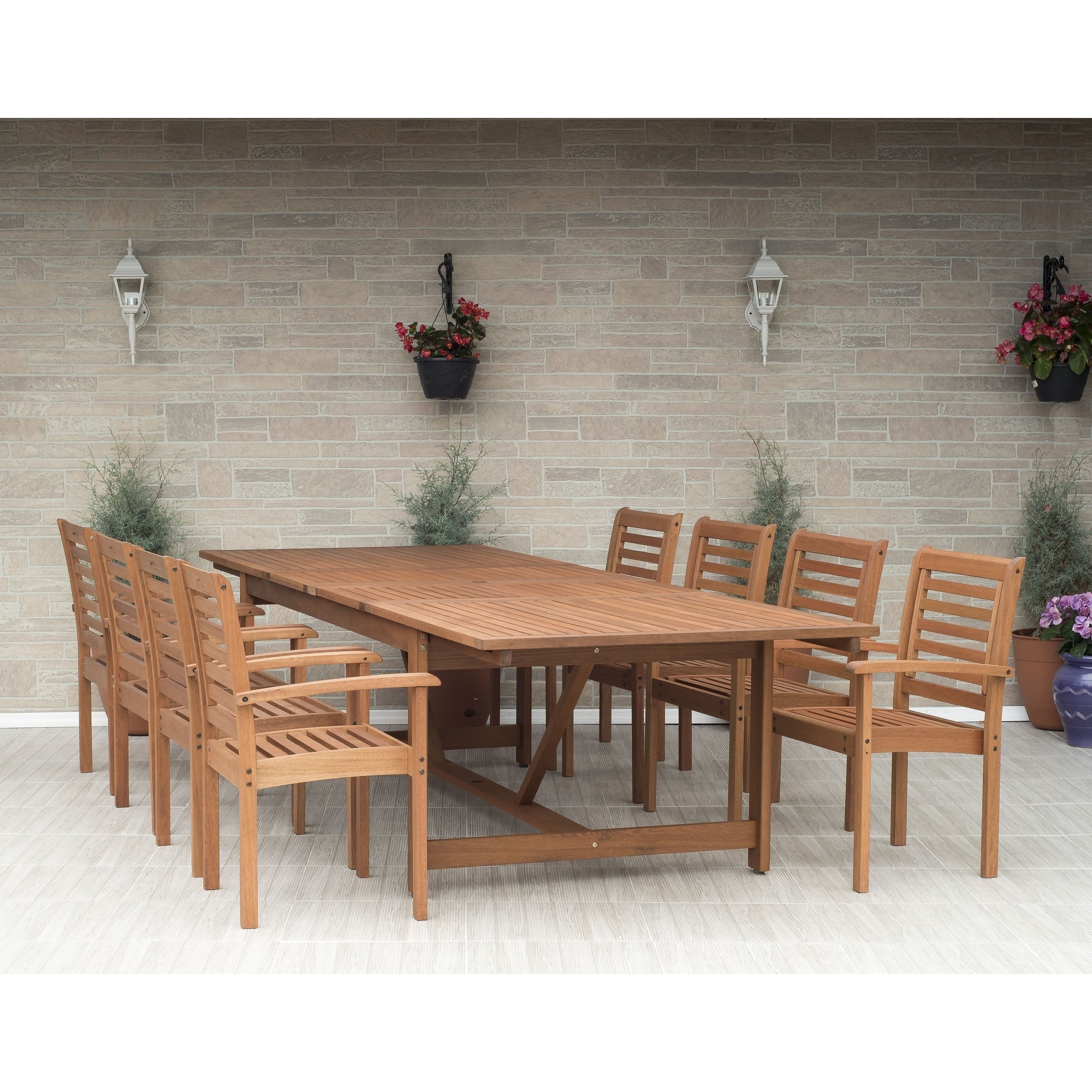 Amazonia Nadia 11 Piece Eucalyptus Wood Double Extendable Rectangular Dining Set