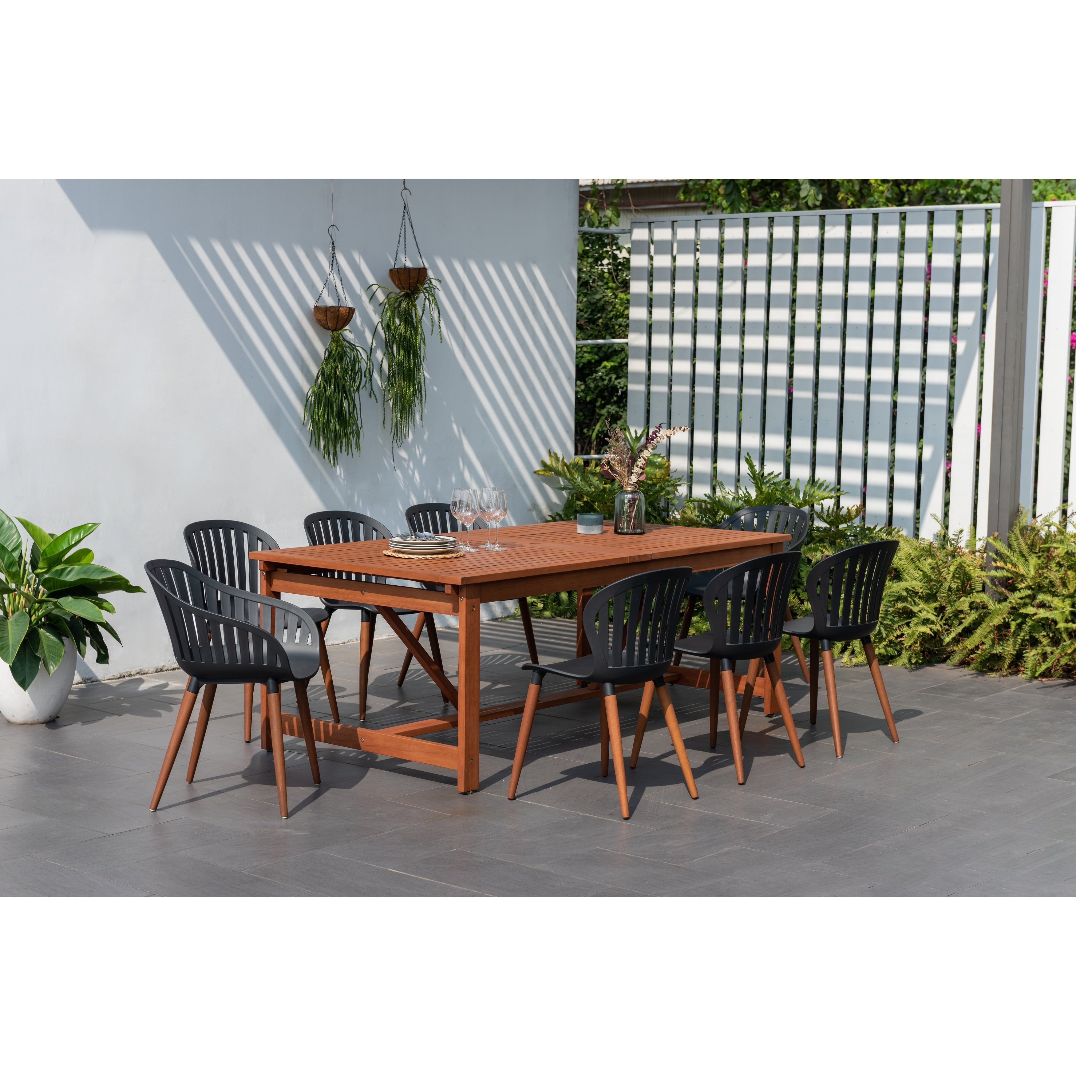 Amazonia Rawlins 9 Piece Eucalyptus Wood Outdoor Rectangular Dining Table Set