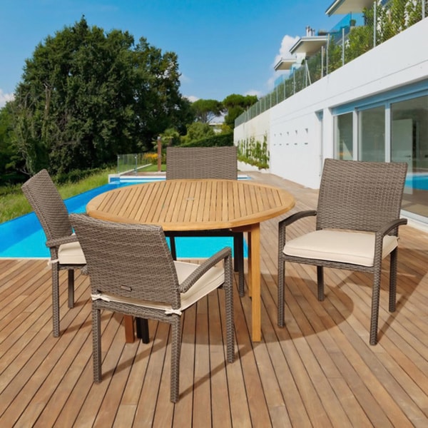 Amazonia Teak Amanda 5 Piece Teak And Wicker Dining Set