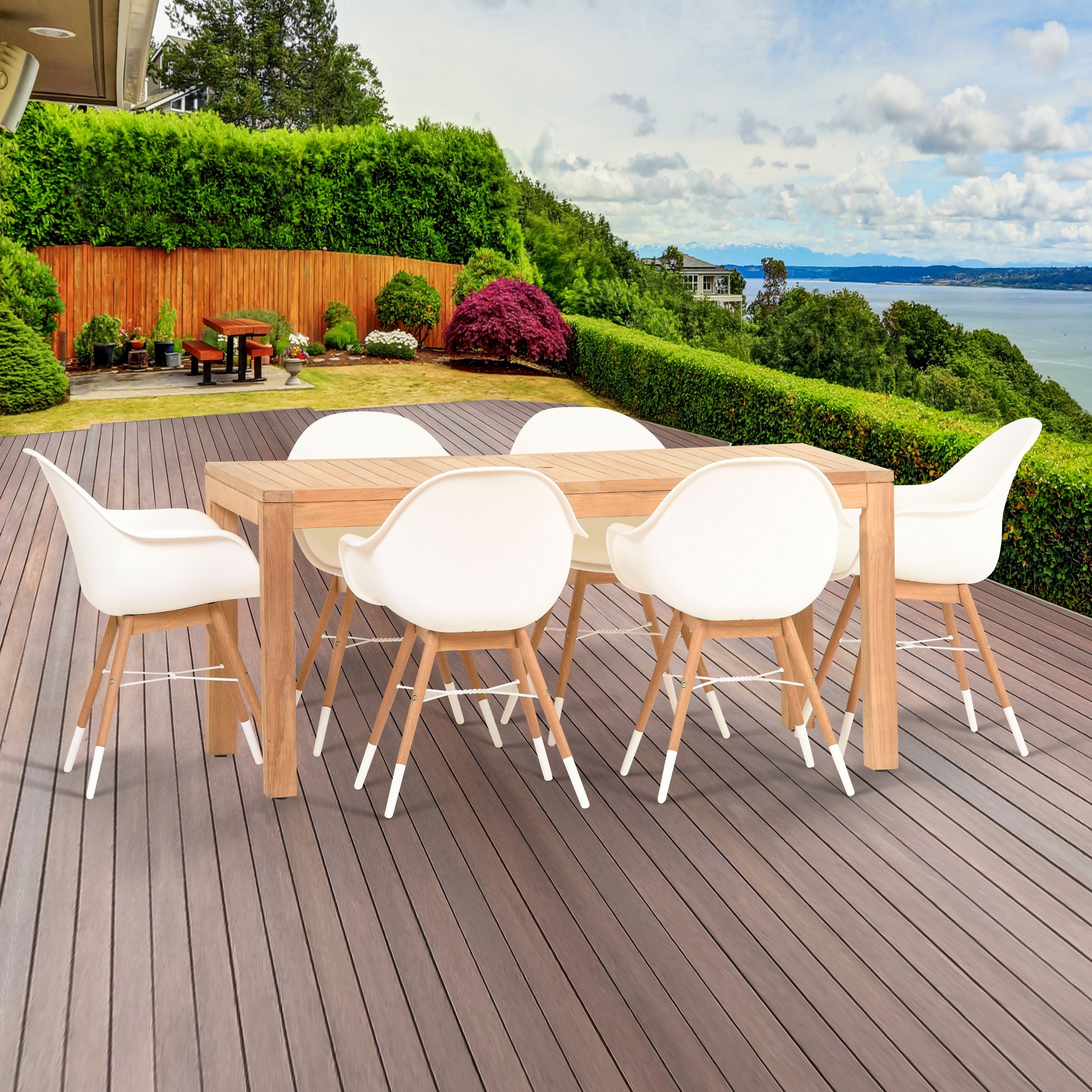 Amazonia Teak Bonita White 11 Piece Rectangular Sidechair Patio Dining Set