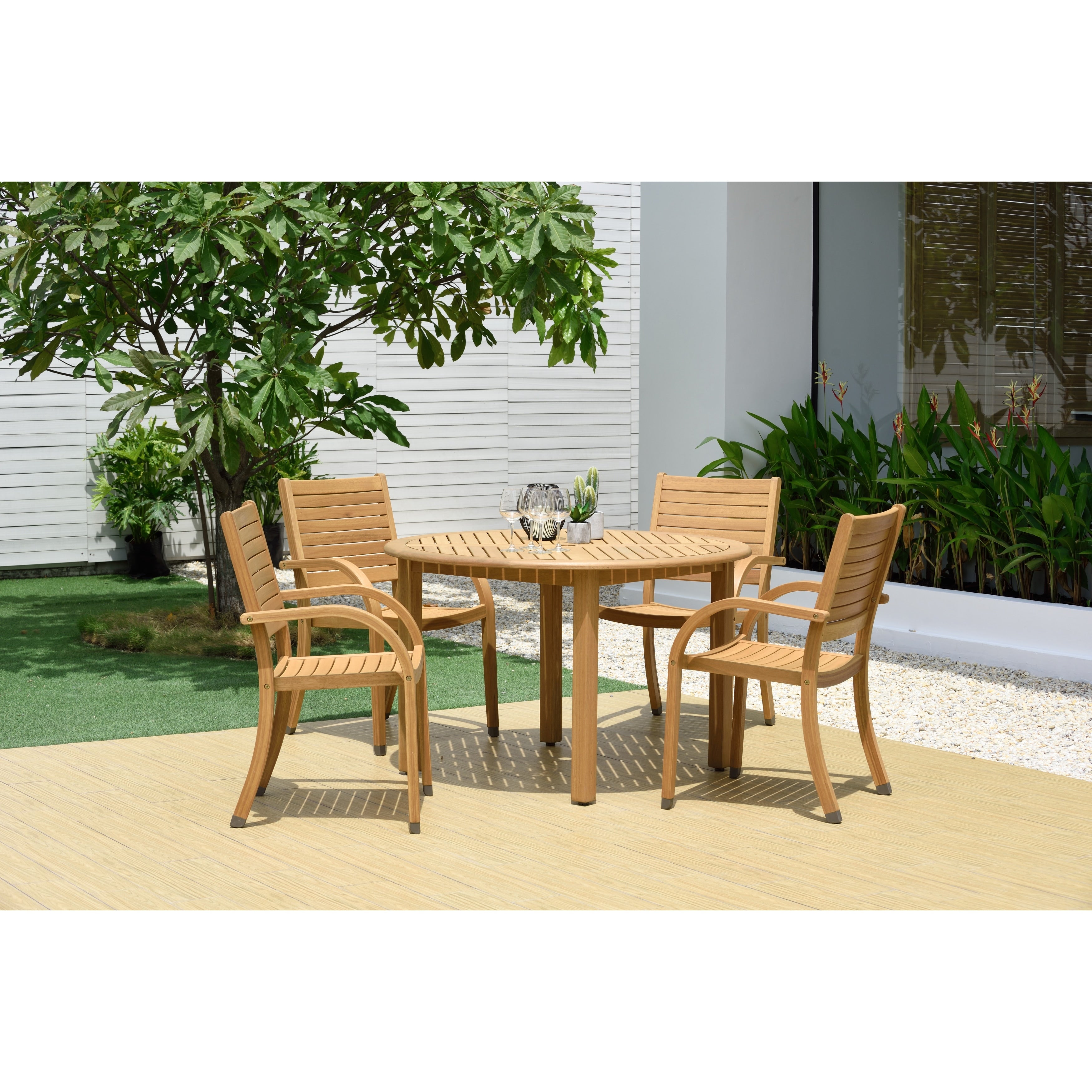 Amazonia Eucalyptus Teak Finish Maui 5 Piece Round Patio Dining Set