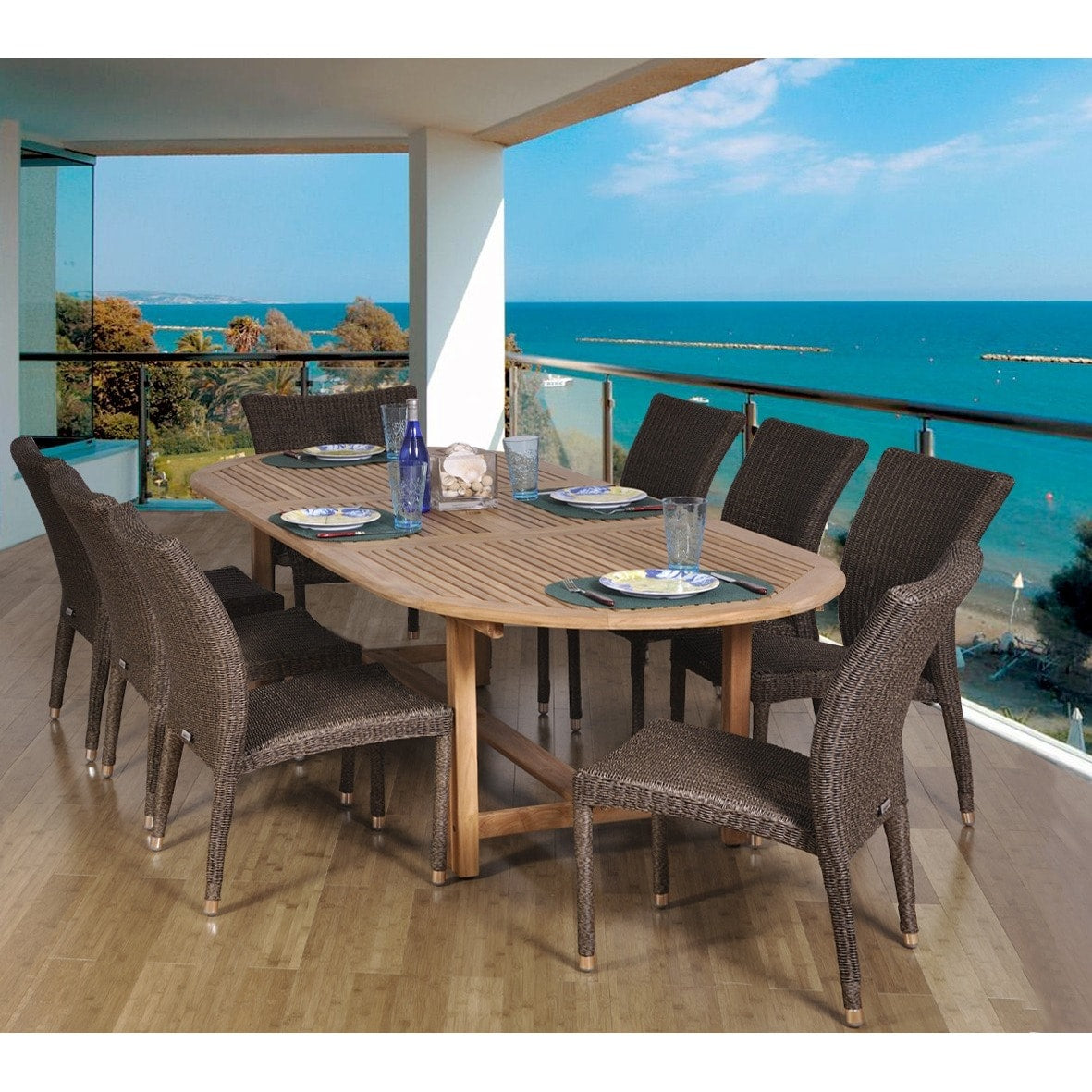 Amazonia Teak Michelangelo Oval 9 Piece Teak And Wicker Dining Set