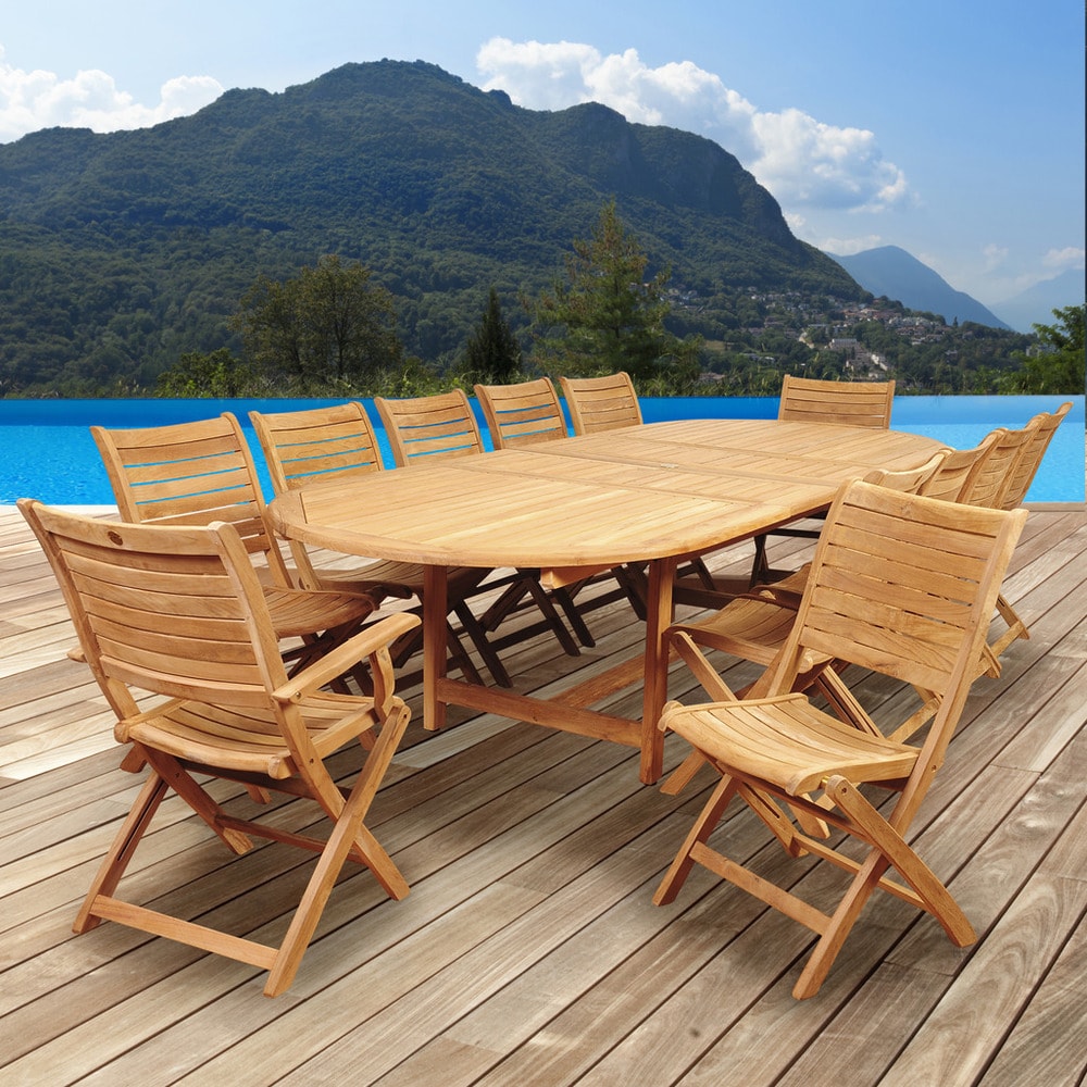 Amazonia Teak Sessa 13 Piece Teak Double Extendable Oval Patio Dining Set