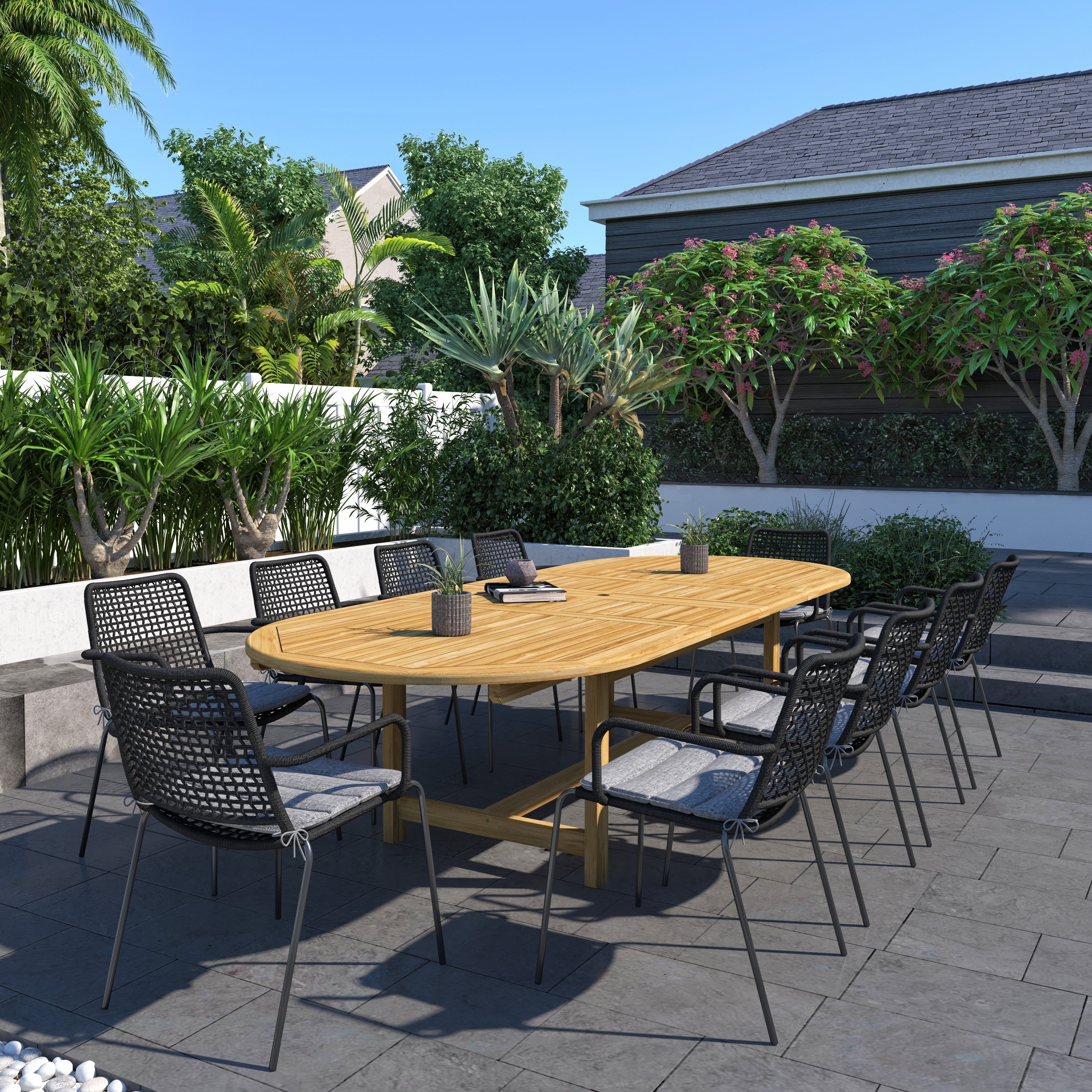 Amazonia Warminster 11 Piece Teak Finish Patio Dining Set