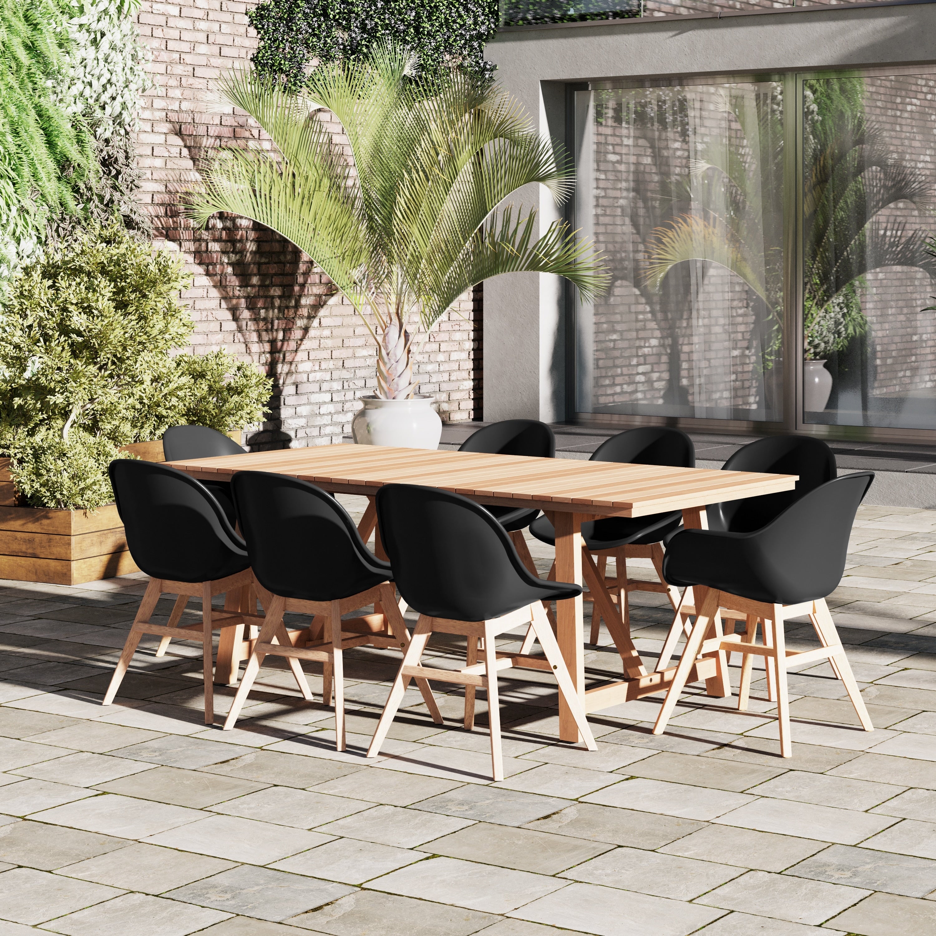 Travis Deluxe Teak Rectangular 9 Piece Patio Dining Set By Amazonia