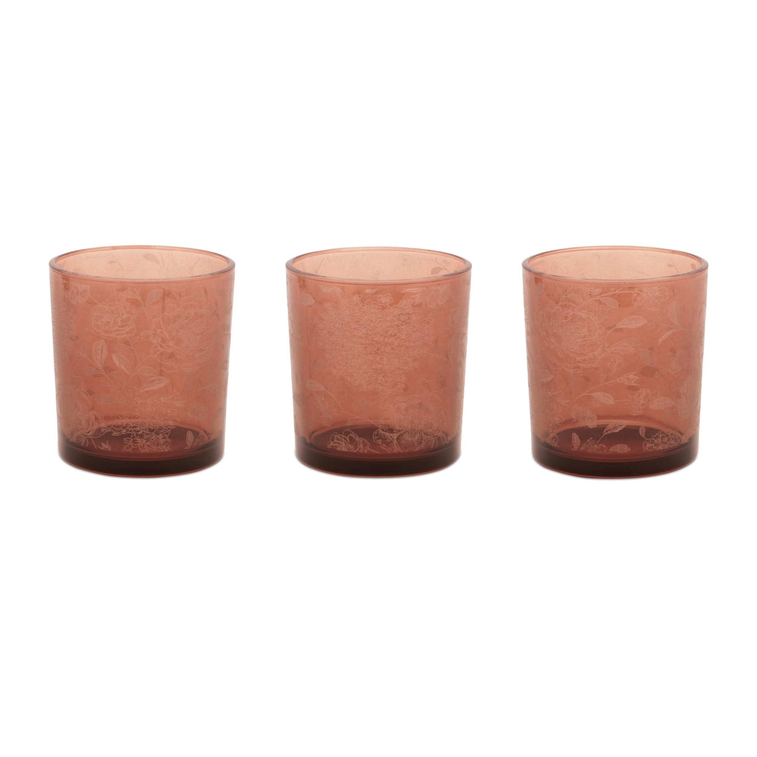 Amber Floral Print Votive Holder Set Of 3