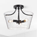 Ambrose Matte Black 3 Light Clear Seeded Glass Shade Semi Flush Mount