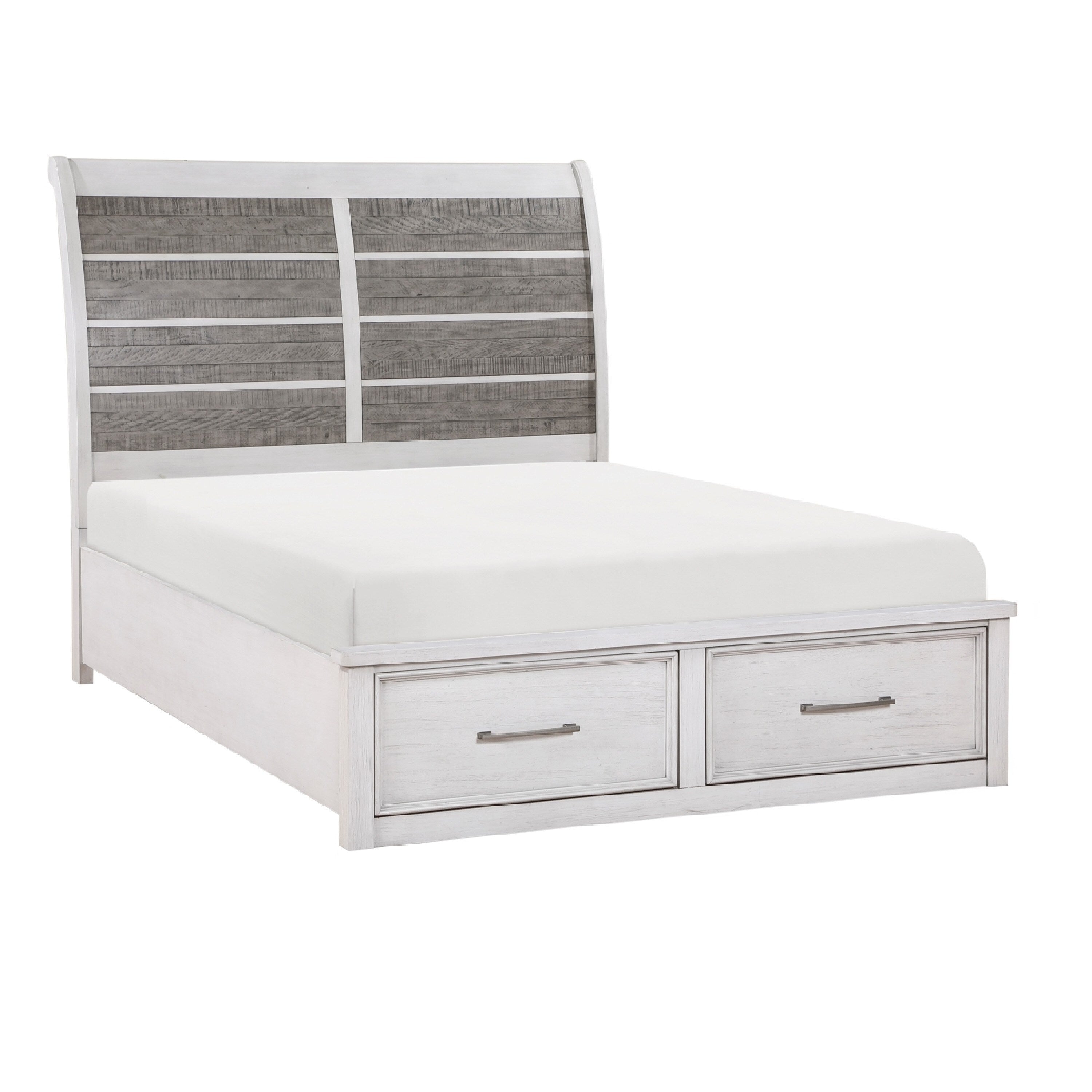 Amby Queen Platform Bed 2 Footboard Drawers Antique White And Gray Wood