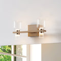 Amelia 15 Inch 4 Light Champagne Gold And Polished Nickel 5Cct Led Vanity Light With Clear And Clear Ribbed Glass