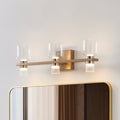 Amelia 24 Inch 6 Light Champagne Gold And Polished Nickel 5Cct Led Vanity Light With Clear And Clear Ribbed Glass