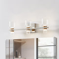 Amelia 24 Inch 6 Light Polished Nickel And Champagne Gold 5Cct Led Vanity Light With Clear And Clear Ribbed Glass