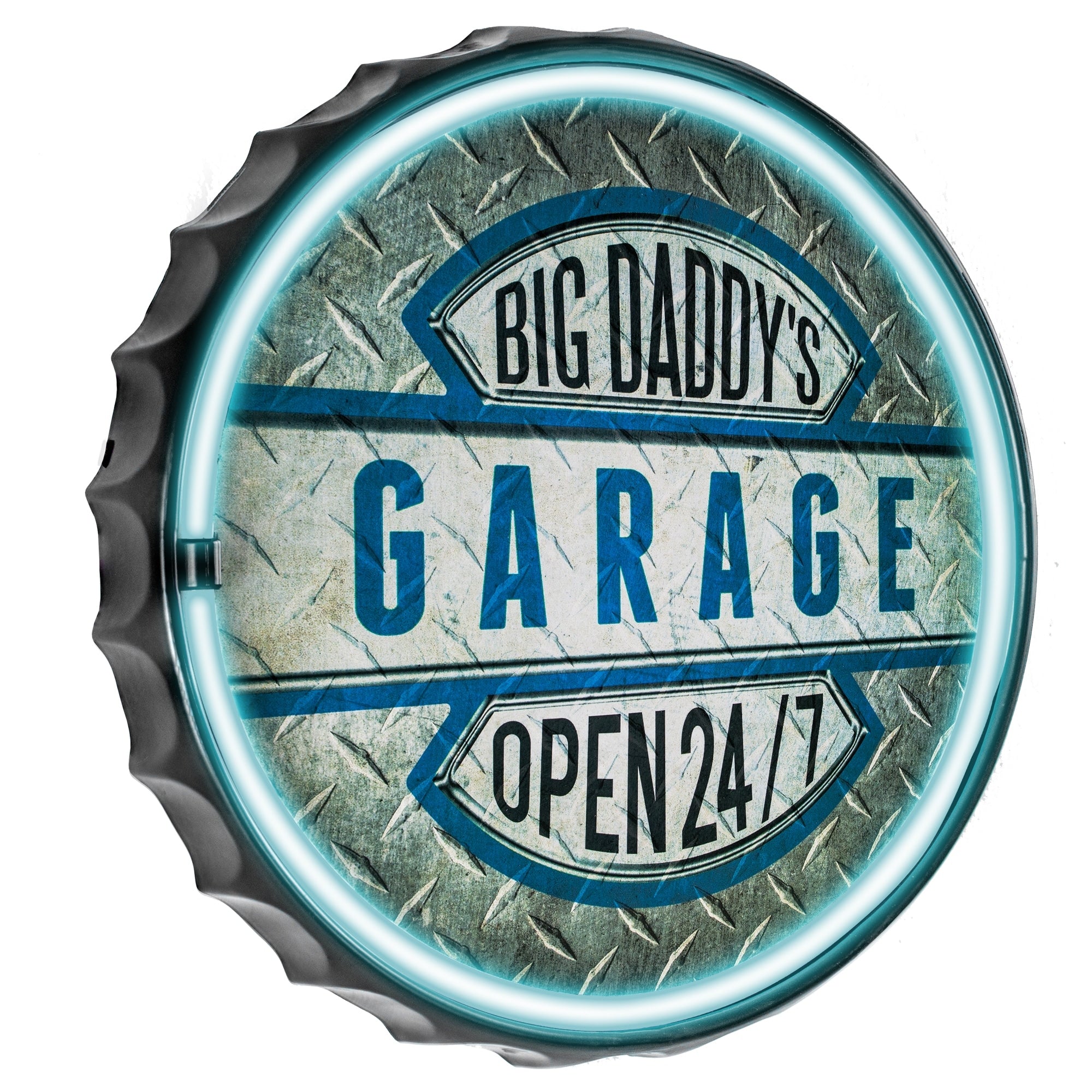 American Art Decor Big Daddys Garage Bottle Cap Shaped Led Light Up Sign Wall Decor For Man Cave Bar Garage