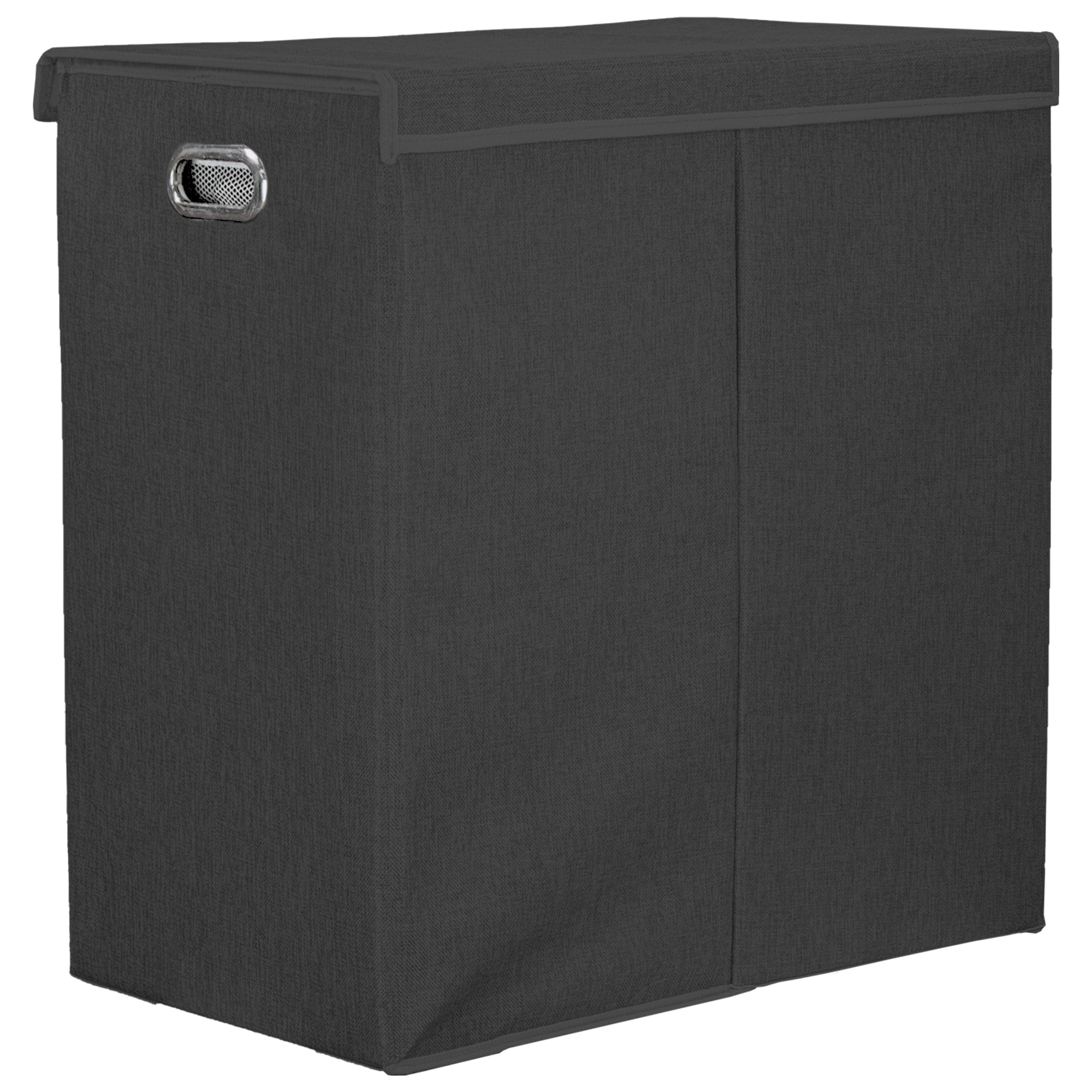 American Art Decor Collapsible Double Laundry Hamper With Removable Liners And Magnetic Lid Black 25.5 X 25