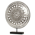 American Art Decor Distressed Silver 16 Metal Medallion Sculpture On Stand Table Top Decor