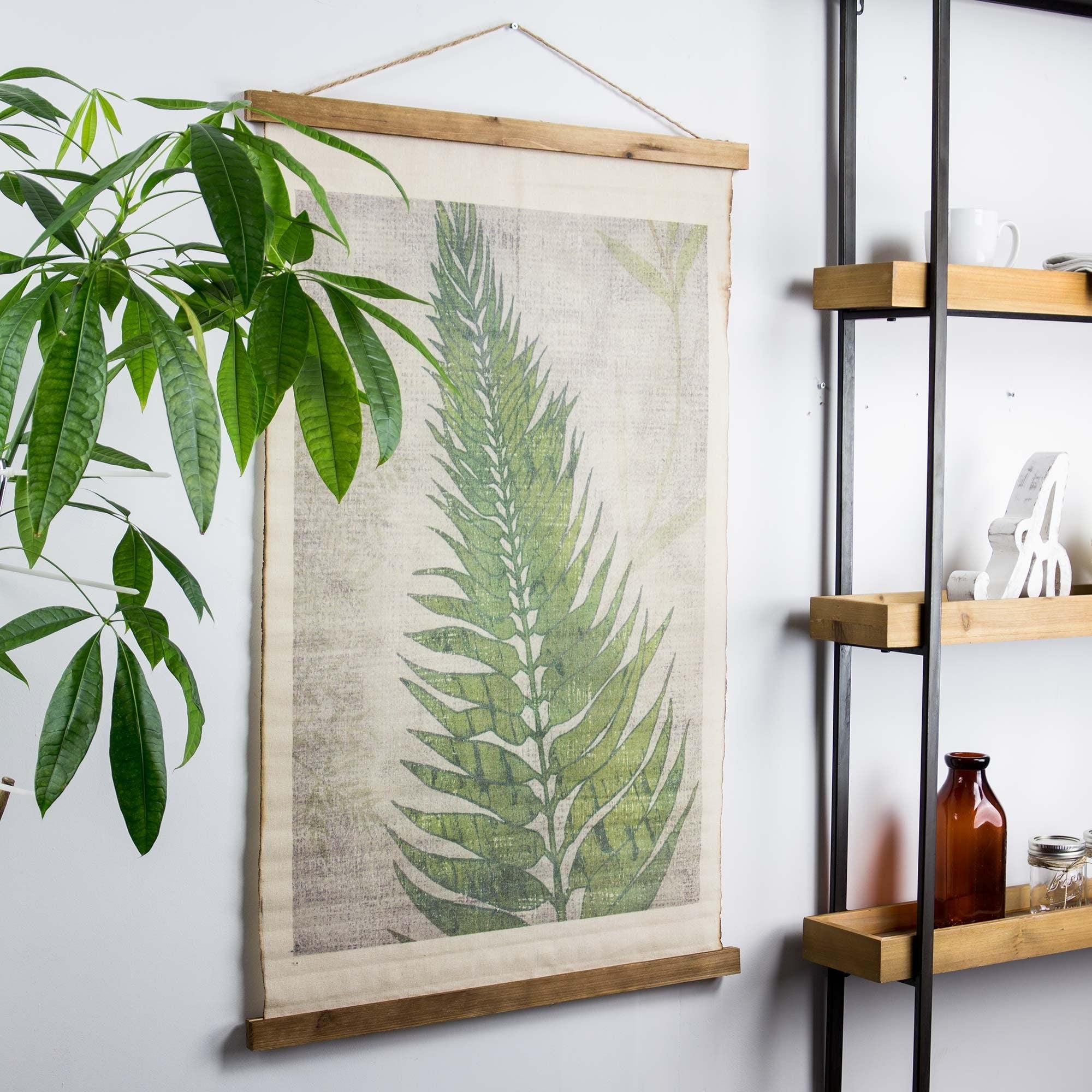 American Art Decor Fern Leaf Wall Scroll Tapestry With Rope
