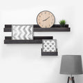American Art Decor Floating U Wooden Wall Shelves Set Of 3 Black