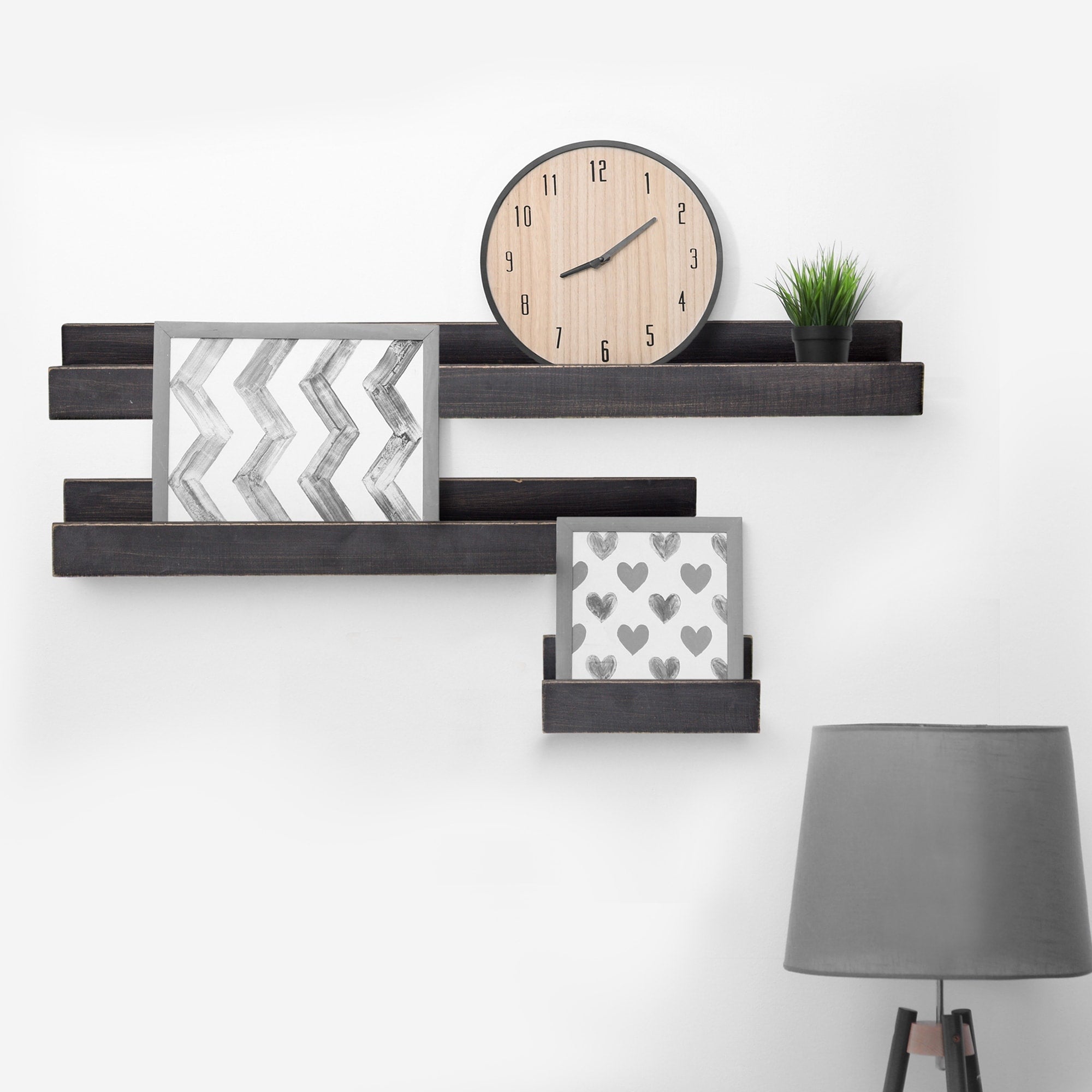 American Art Decor Floating U Wooden Wall Shelves Set Of 3 Black