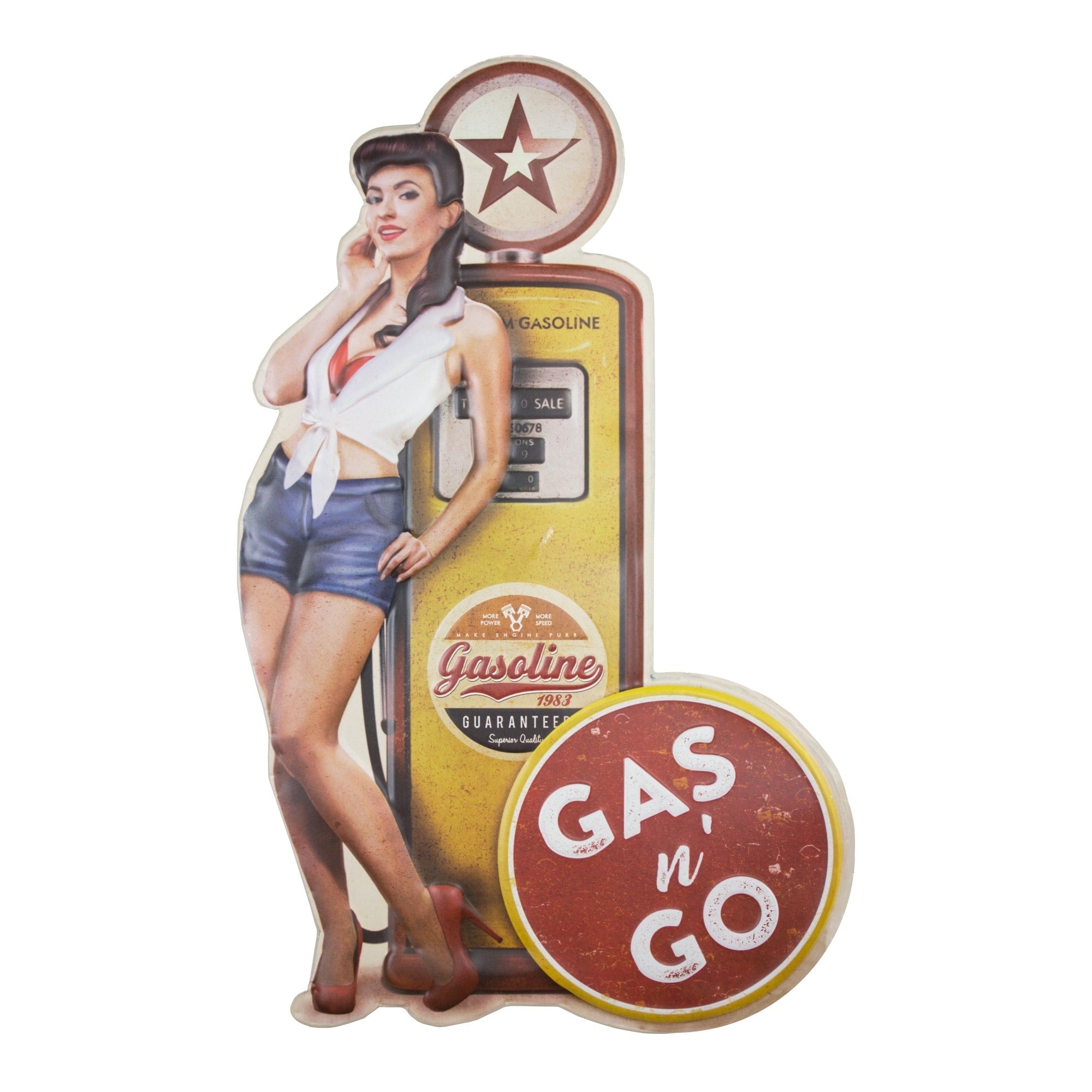 American Art Decor Gas N Go Pinup Embossed Metal Wall Decor