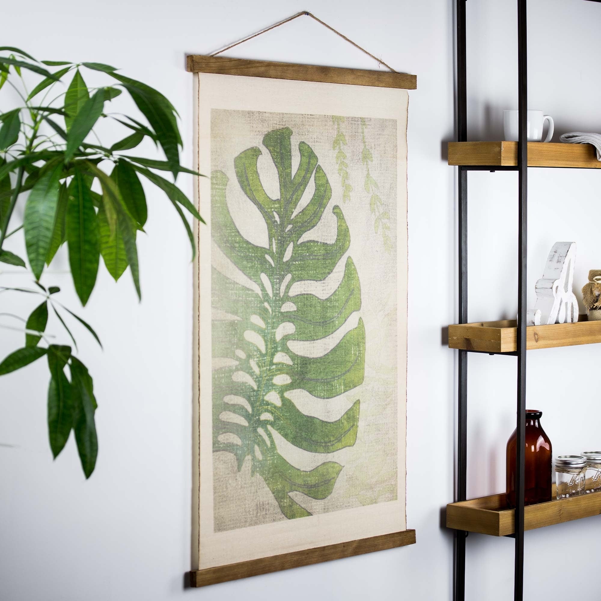 American Art Decor Leaf Wall Scroll Tapestry With Rope