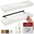 American Art Decor Rustic Whitewashed Wood Floating Wall Shelf Large