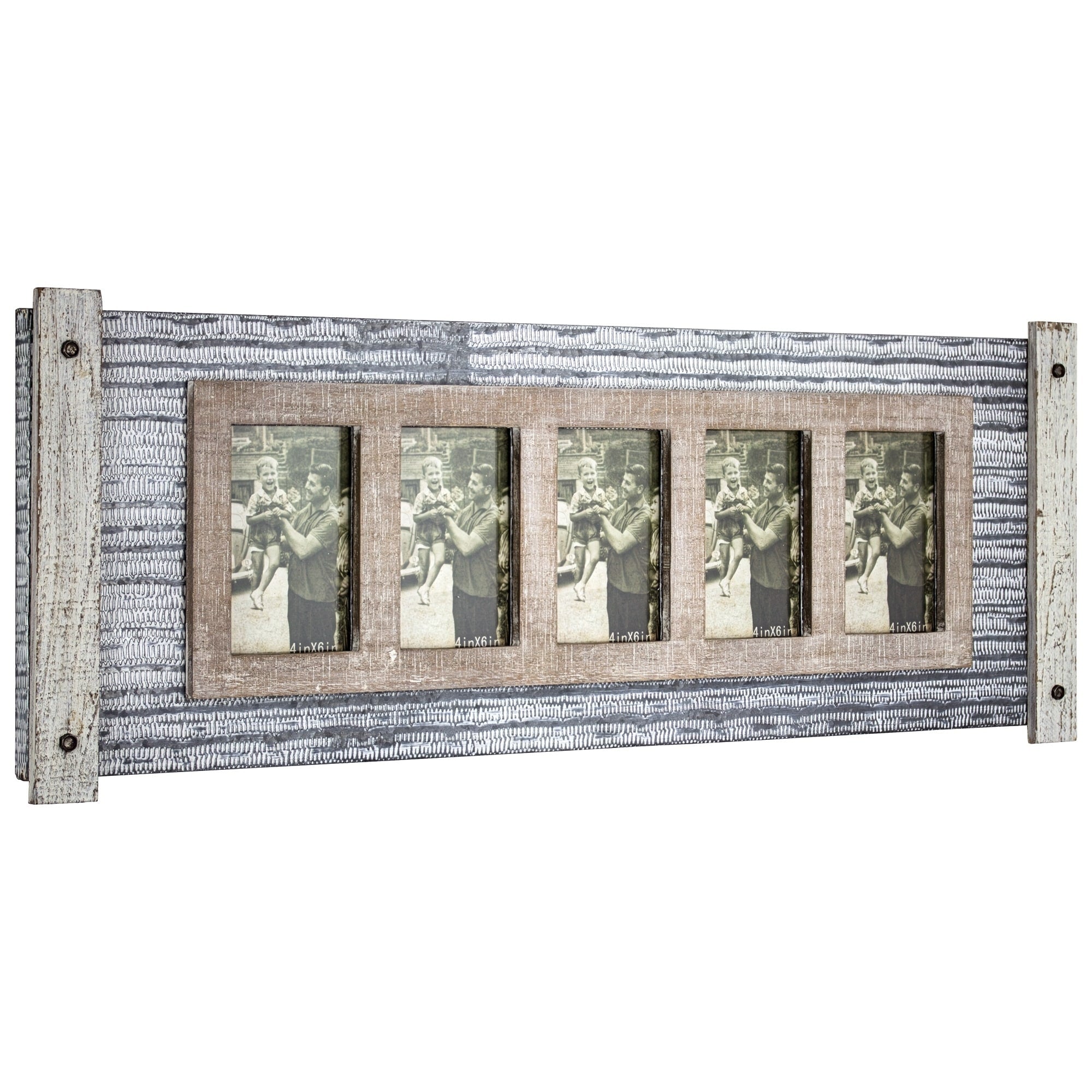 American Art Decor Rustic Wood And Metal Hanging 5 Picture Photo Frame
