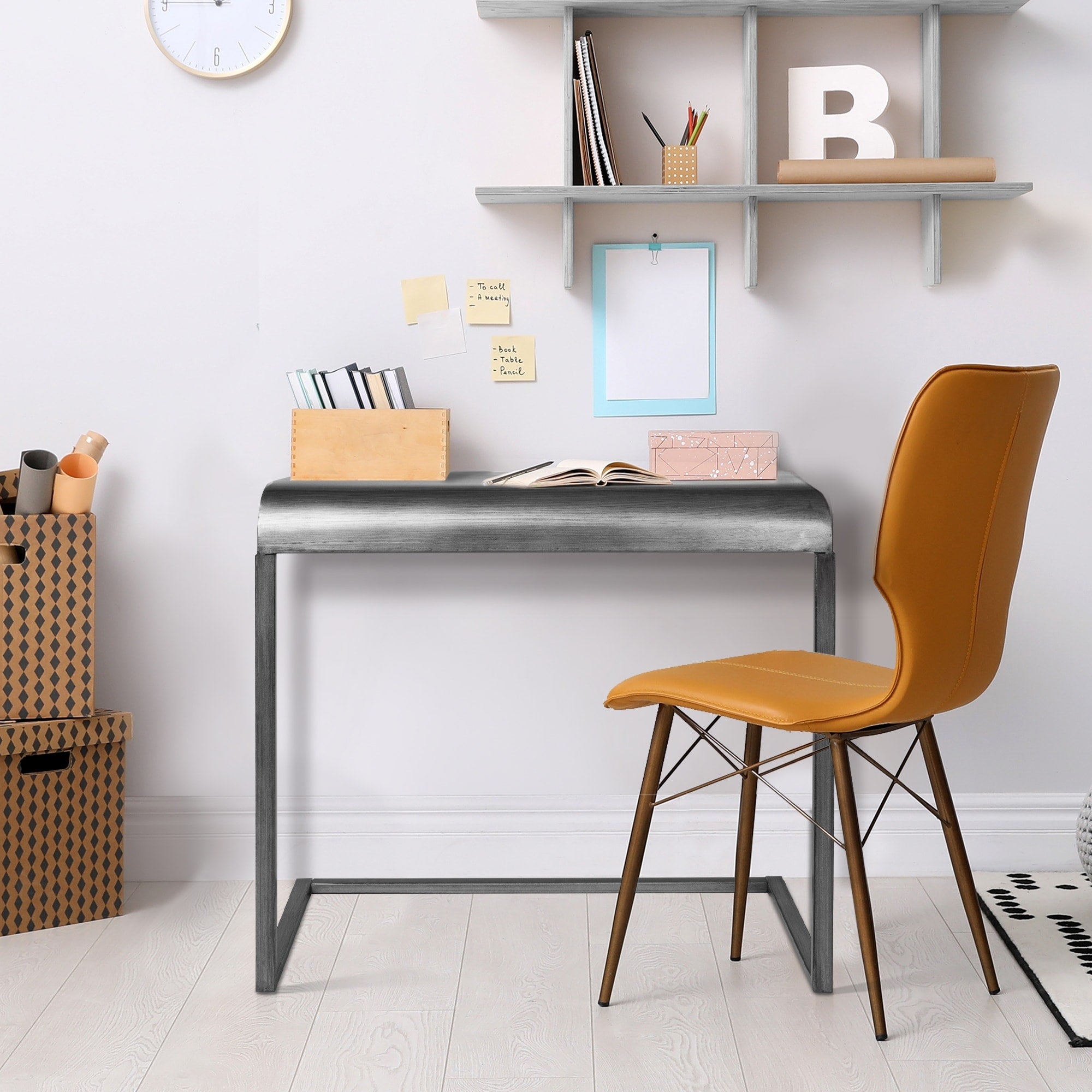 American Art Decor Silver Portable Compact C Shaped Desk