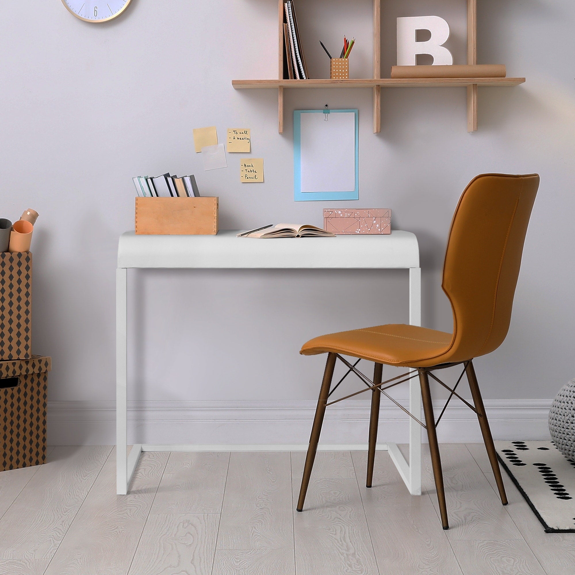 American Art Decor White Portable Compact C Shaped Desk