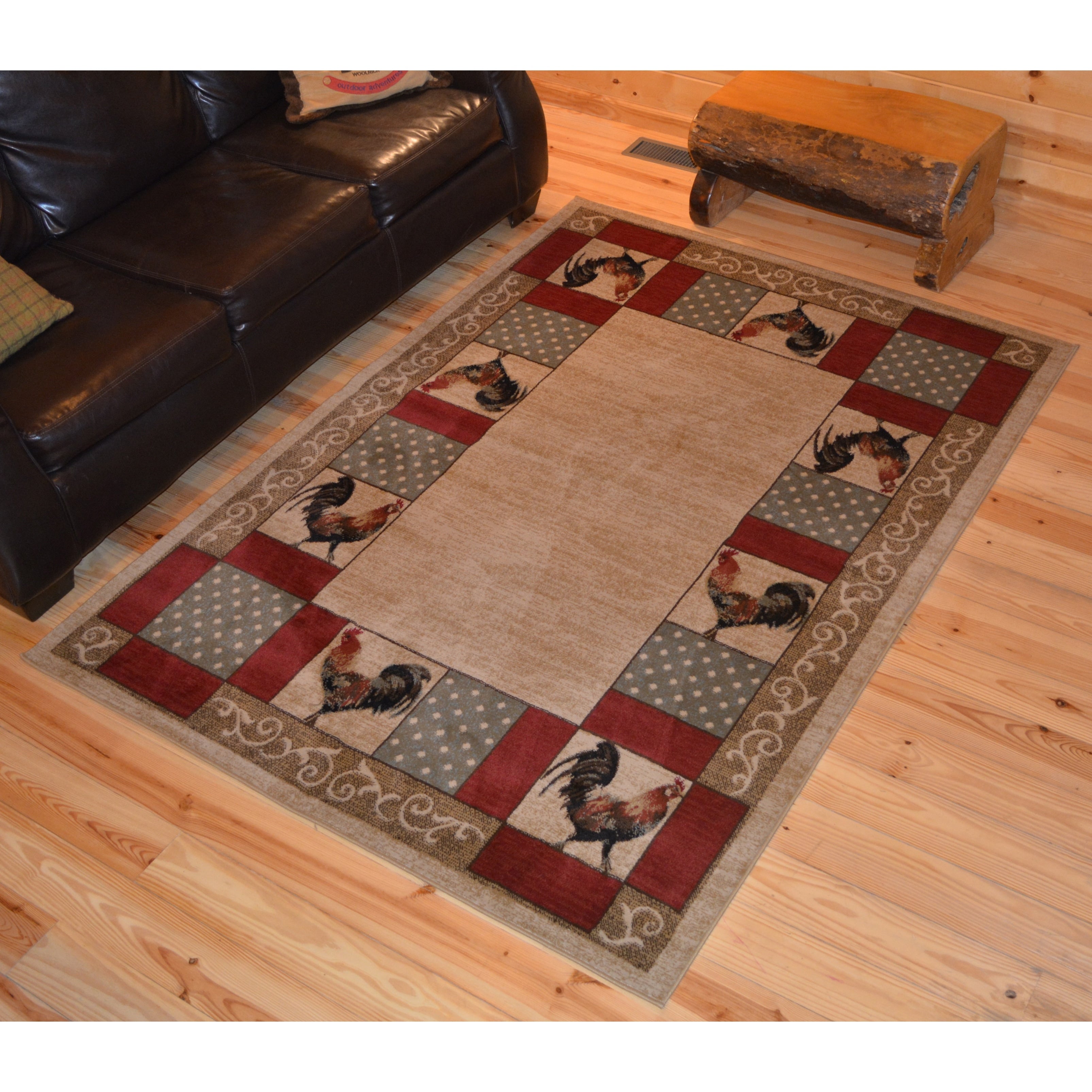 Rustic Lodge Chicken Rooster Cabin Ivory Multicolor Synthetic Area Rug Multi 53 X 73
