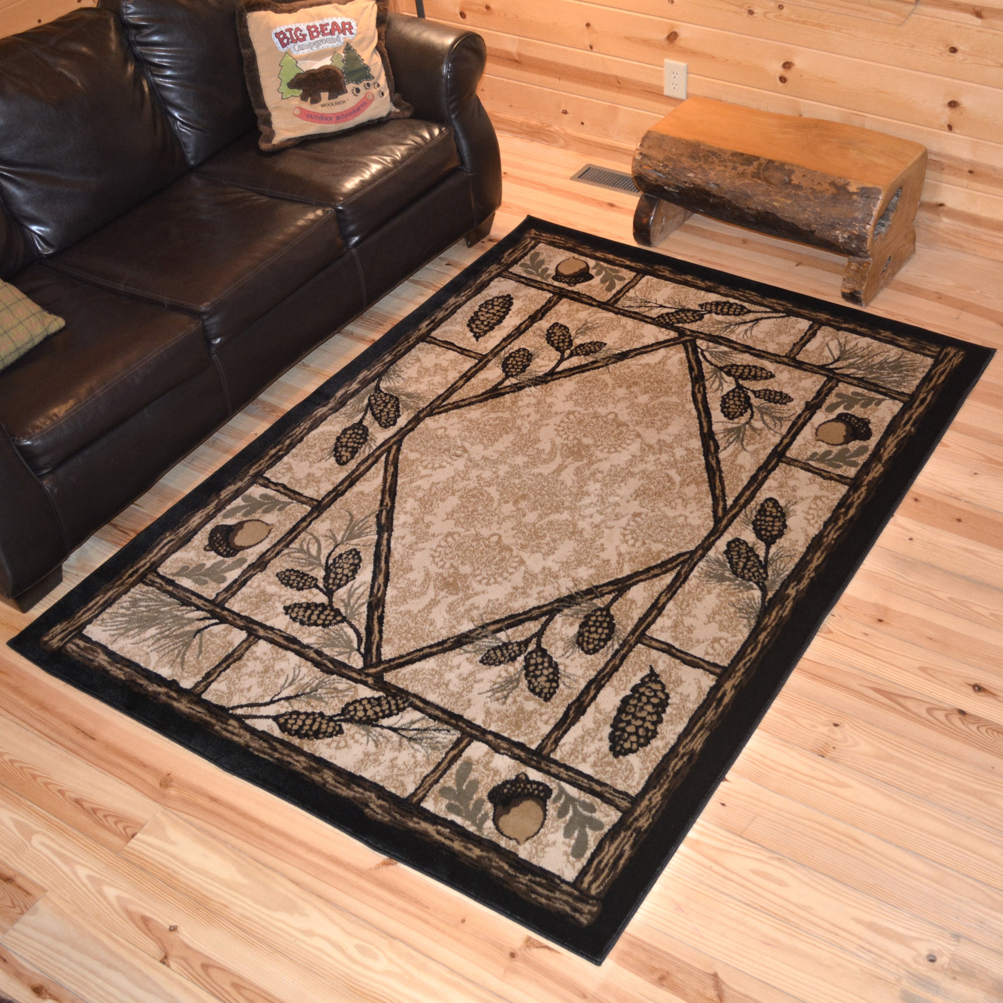 Rustic Lodge Pine Cone Cabin Ivory Area Rug Multi 710 X 910