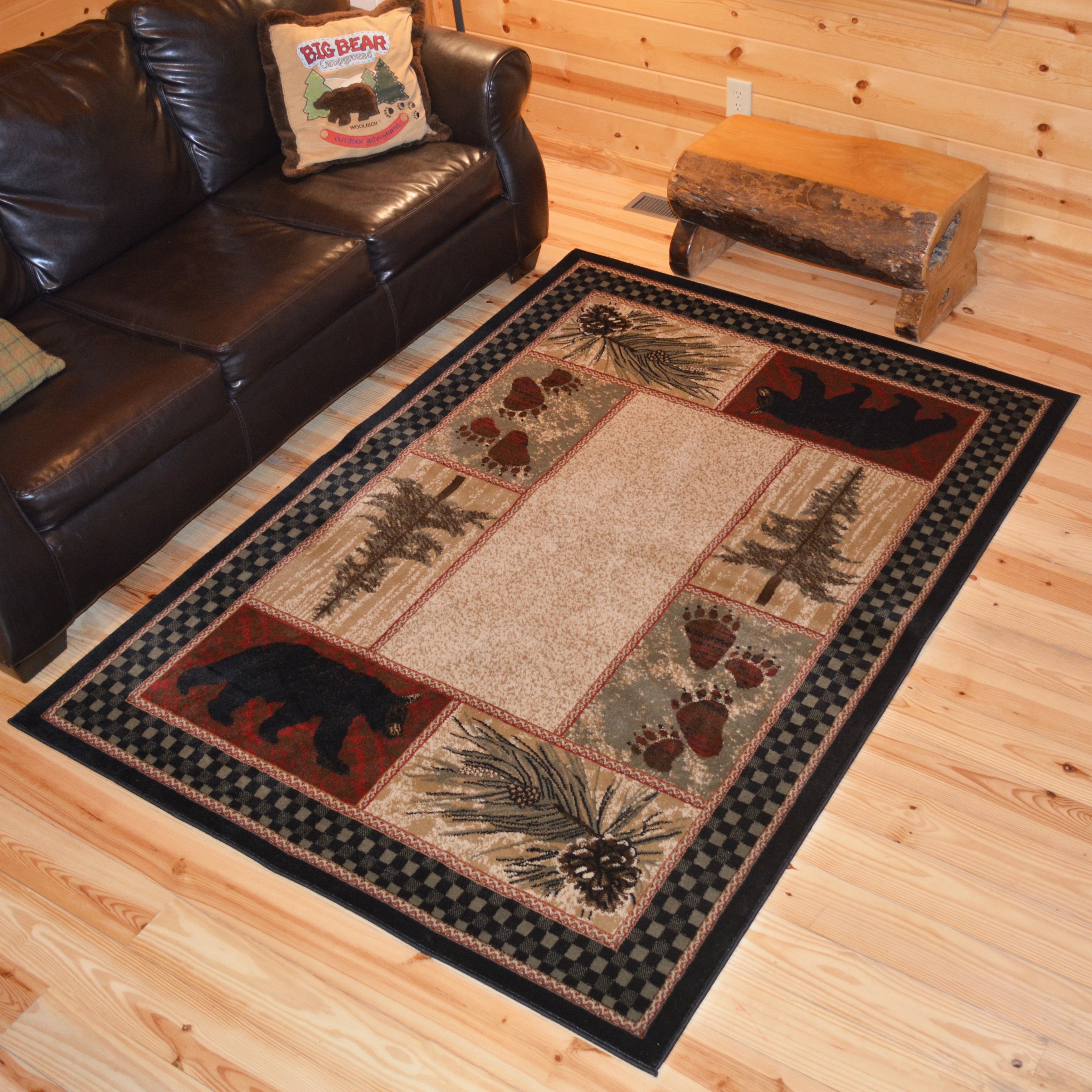 Rustic Lodge Bear Cabin Black Area Rug 710 X910 710 X 910