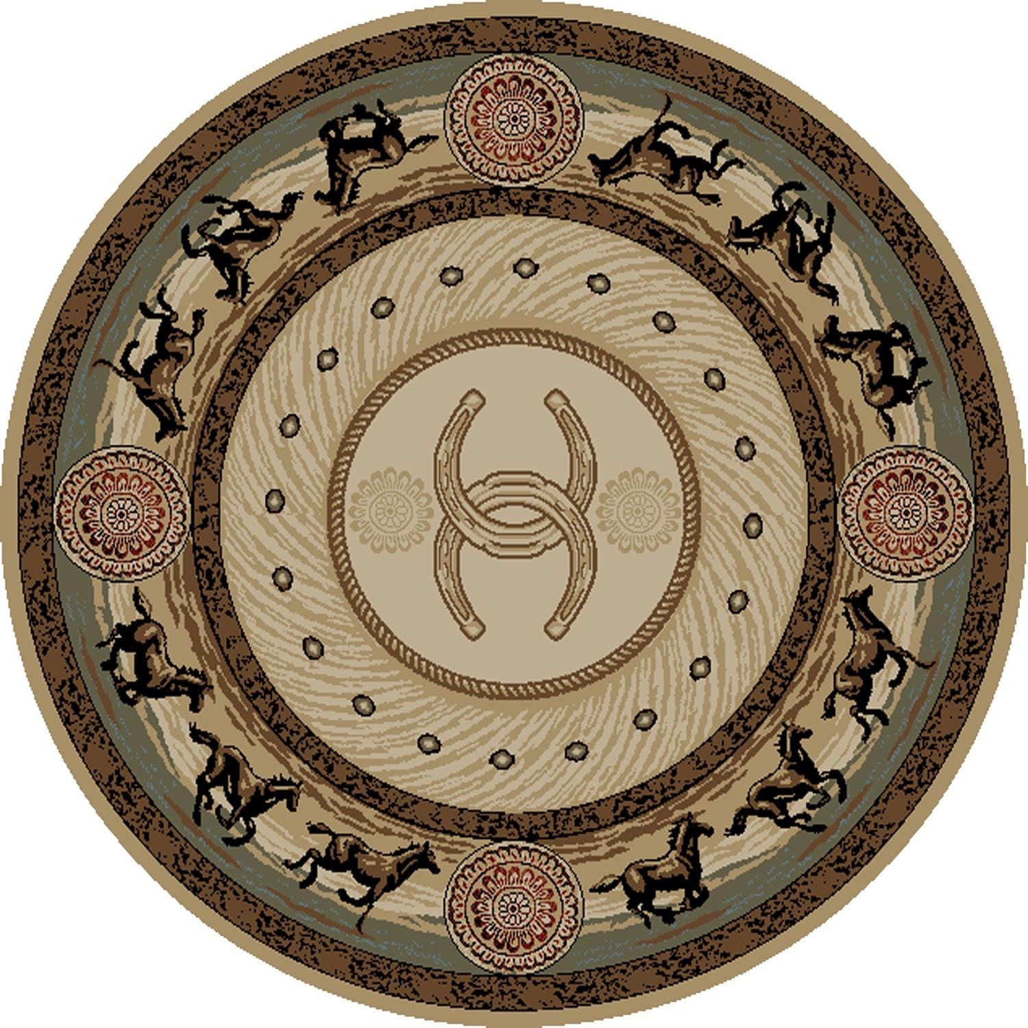 Rustic Lodge Western Horse Cabin Multicolor Polypropylene Area Rug Multi 710 X 910