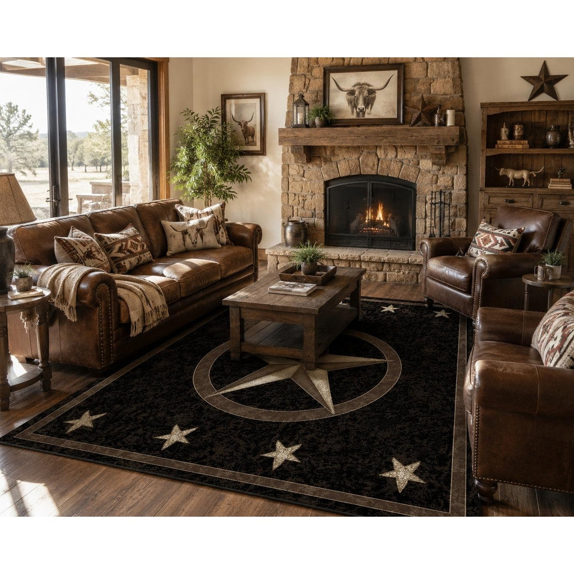 Axel Fort Worth Western Star Lodge Black Area Rug