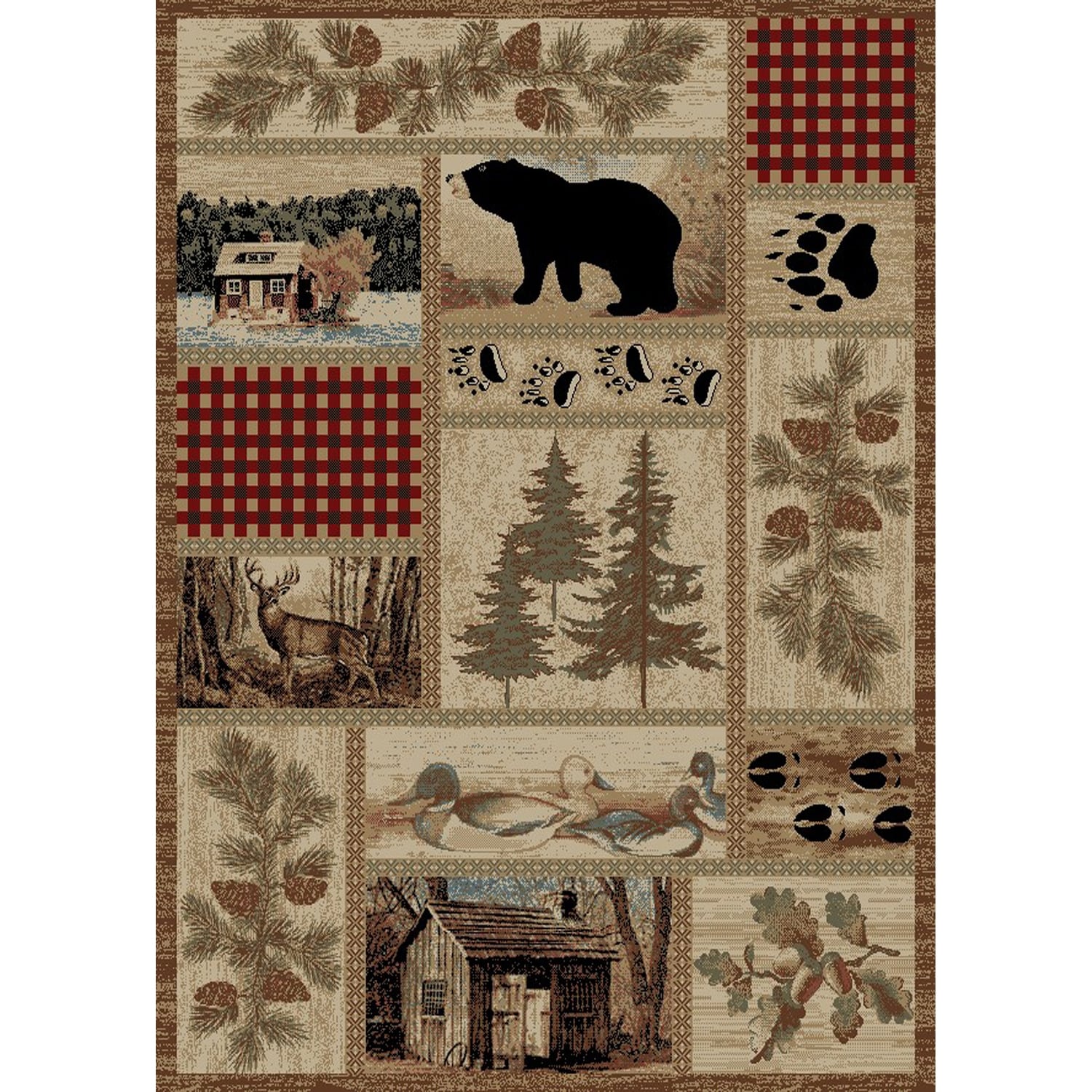 Rustic Lodge Bear Cabin Black Multi Panel Area Rug Multi 710 X 910