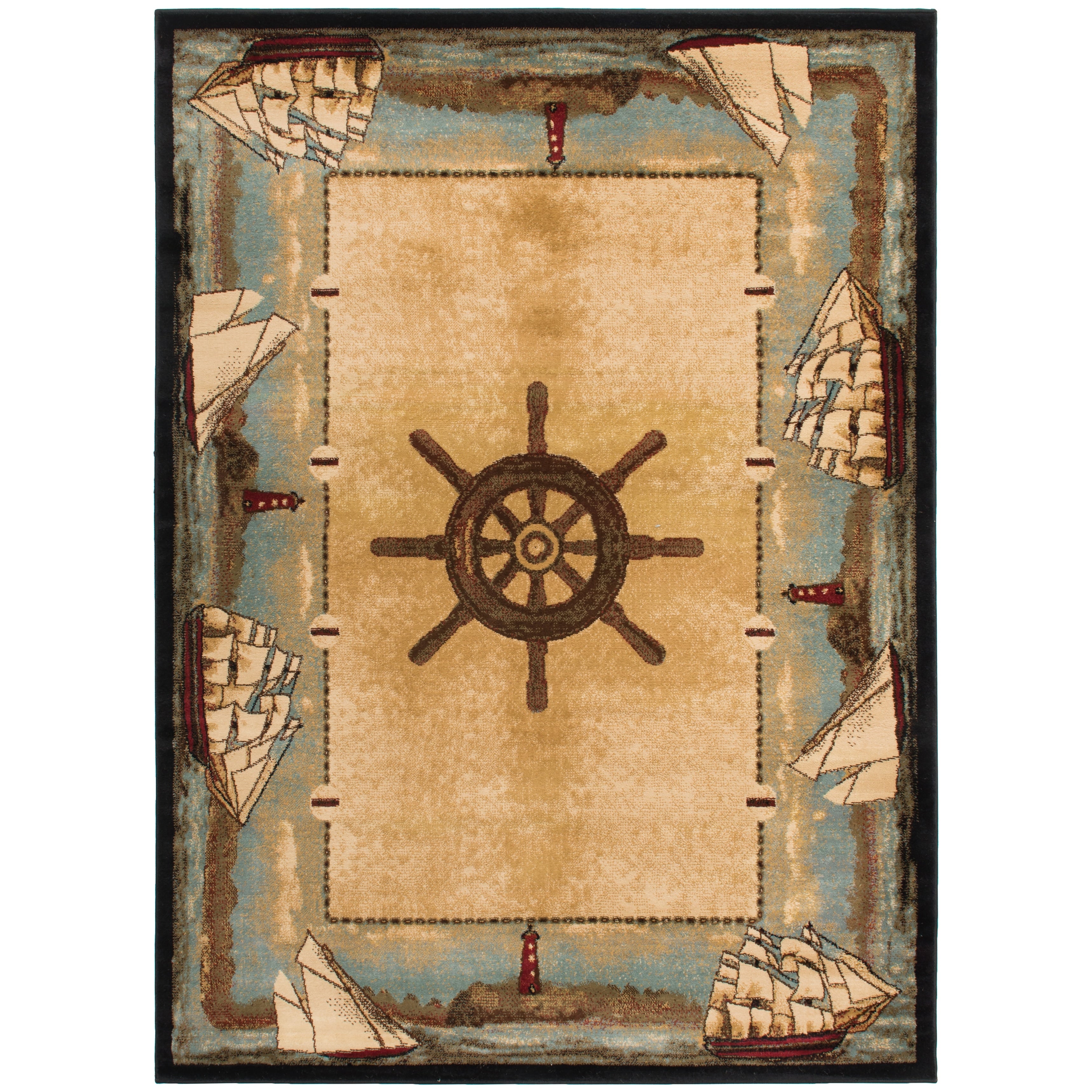 Coastal Sailboat Key West Beach Blue Area Rug 53 X 73