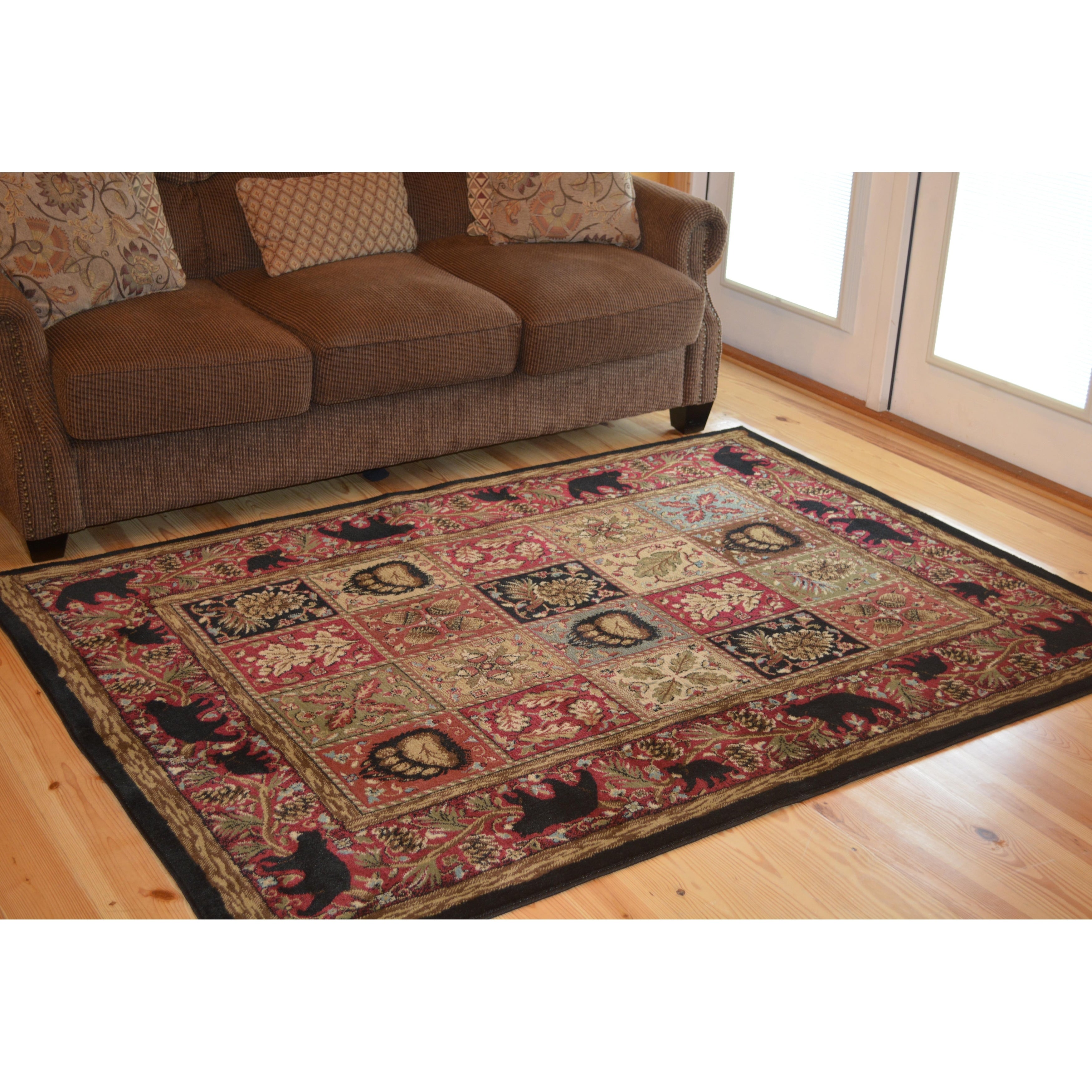 Rustic Lodge Cabin Persian Design Bear Area Rug Multi 311 X 53
