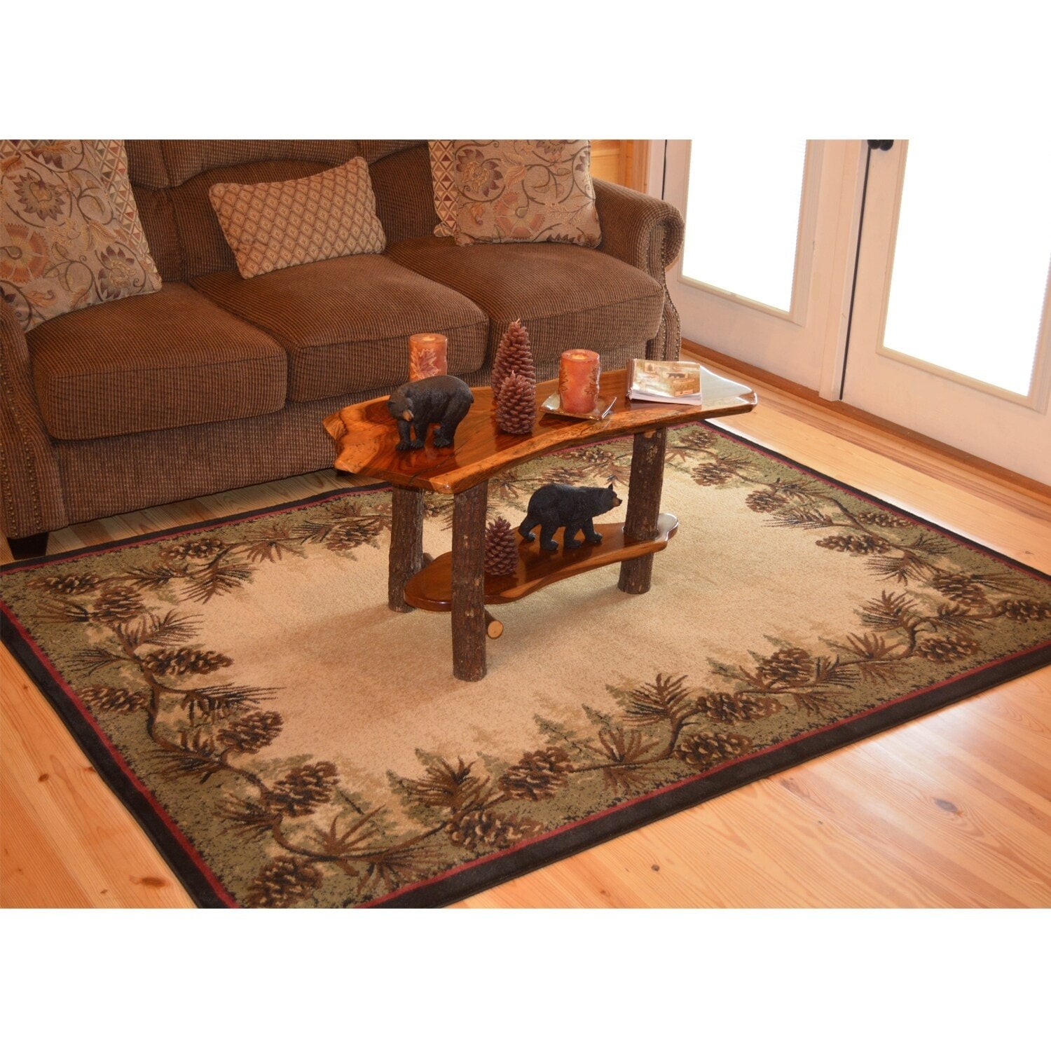 Rustic Lodge Pine Cone Border Brown Black Area Rug 710 X 910