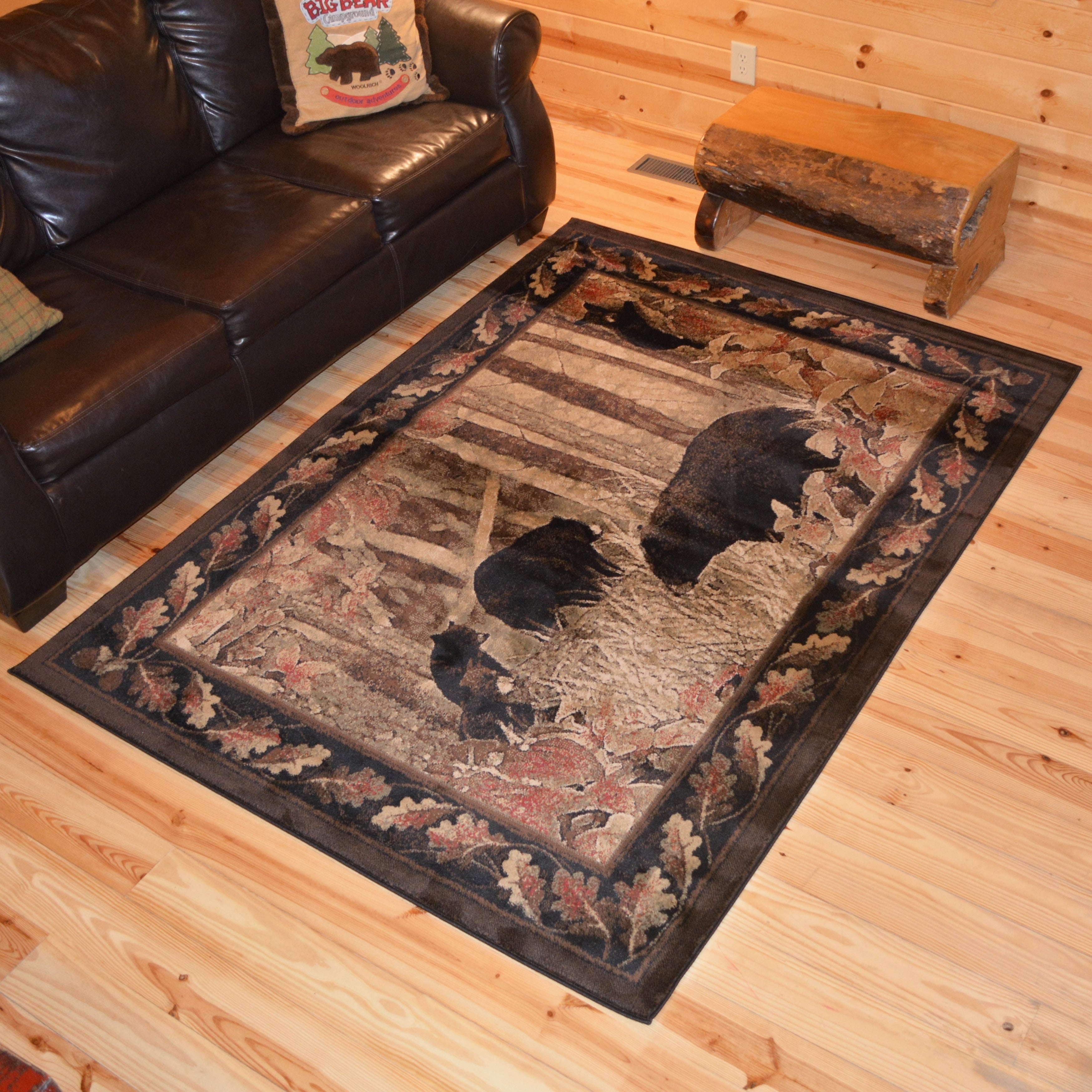 Rustic Lodge Smokey Mountains Black Bear Circle 5 Foot Round Area Rug 53 X 53