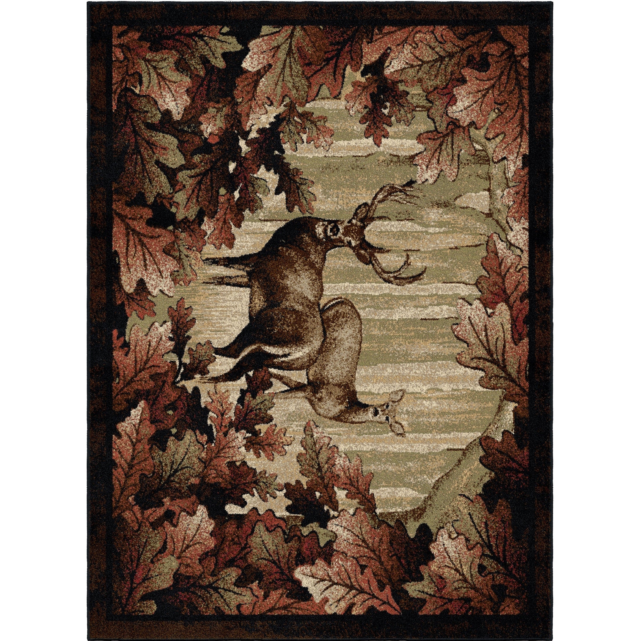 Rustic Lodge Deer Hunt Cabin Black Multi Area Rug 710 X 910