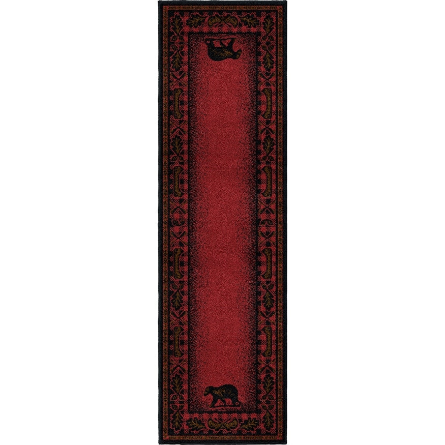 Rustic Lodge Bear Cabin Black Red Area Rug Multi 53 X 73