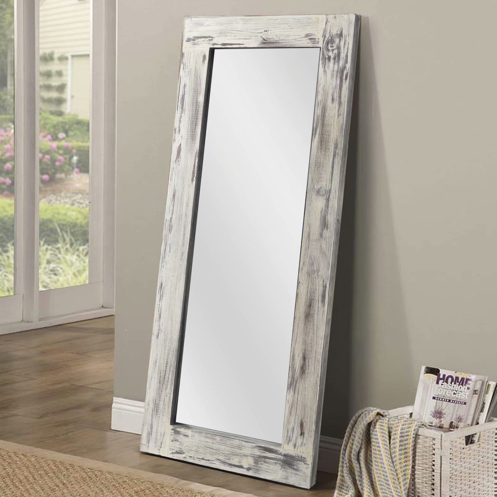 American Farmhouse Full Length Floor Mirror Hollow Wood Distressed 58X24