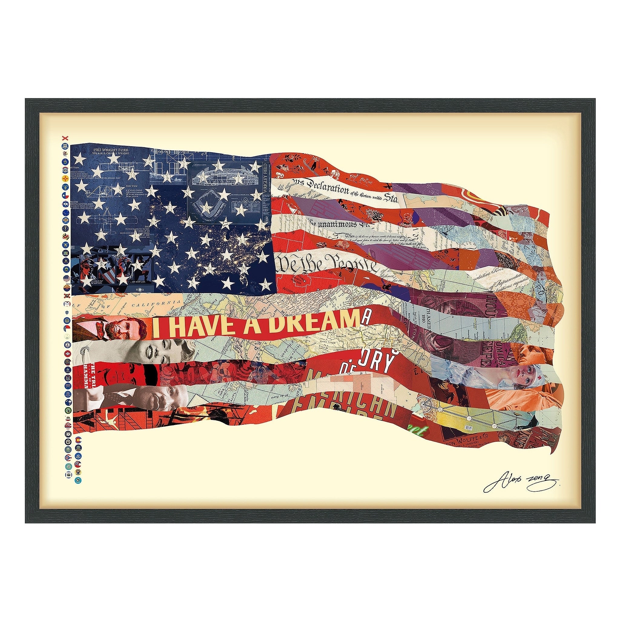 Empire Art Old Glory Hand Made Signed Art Collage By Ead Artists Co Op Under Tempered Glass In Black Frame