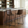 Amery Iron Frame Vintage Brown Faux Leather Bar Stool Set Of 2