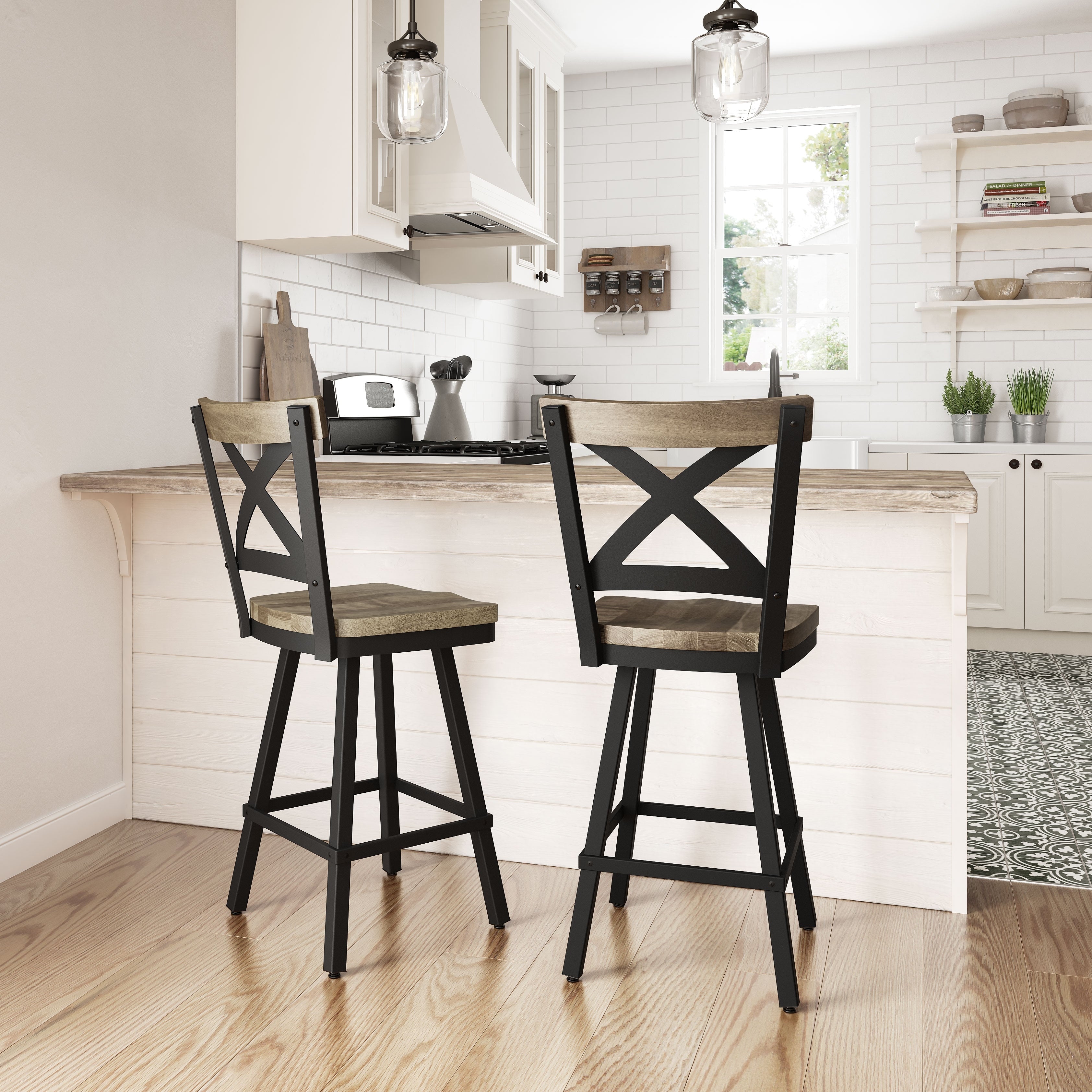 Carbon Loft Prescoft Swivel Metal Stool With Wood Seat