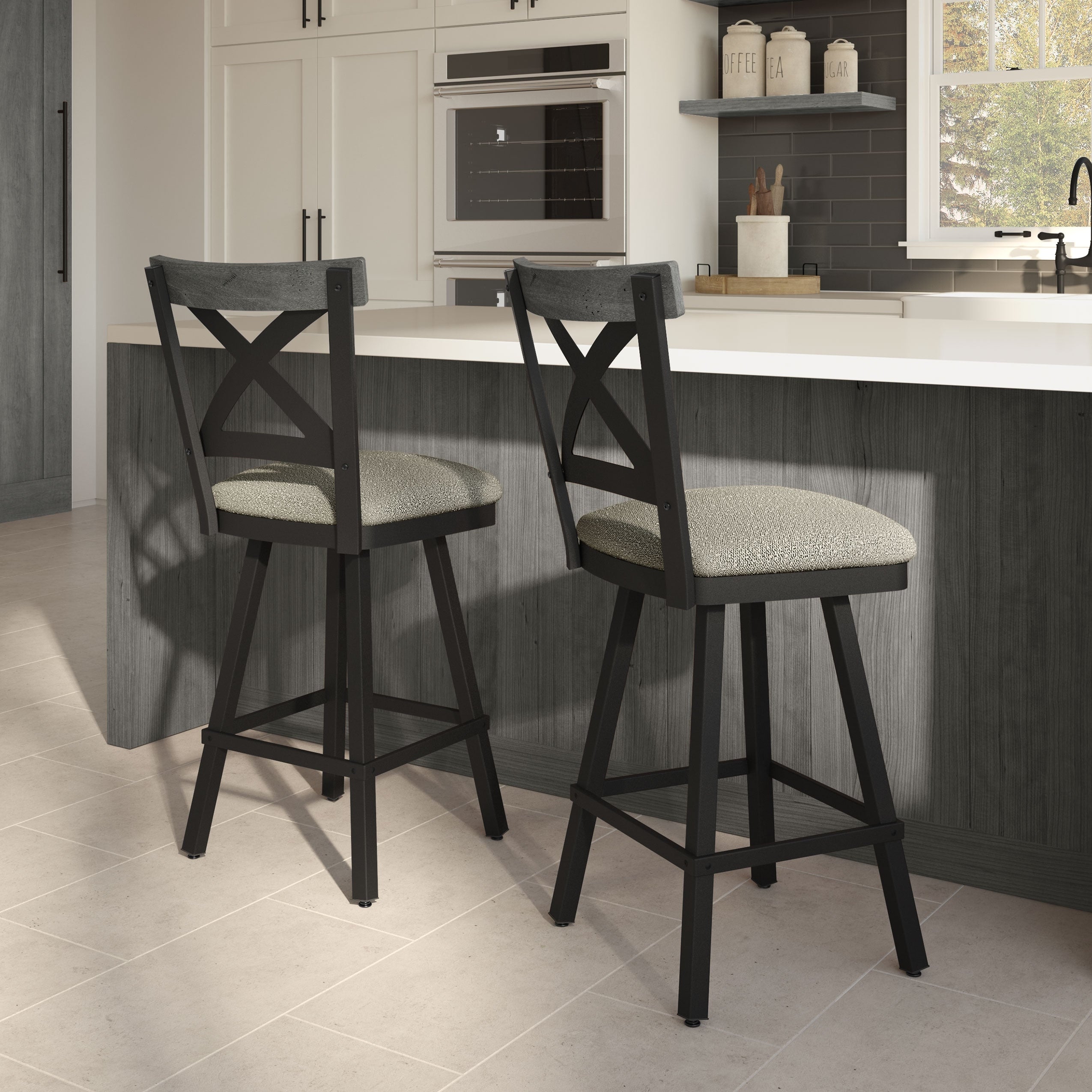 Carbon Loft Prescoft Swivel Metal Stool With Wooden Accent