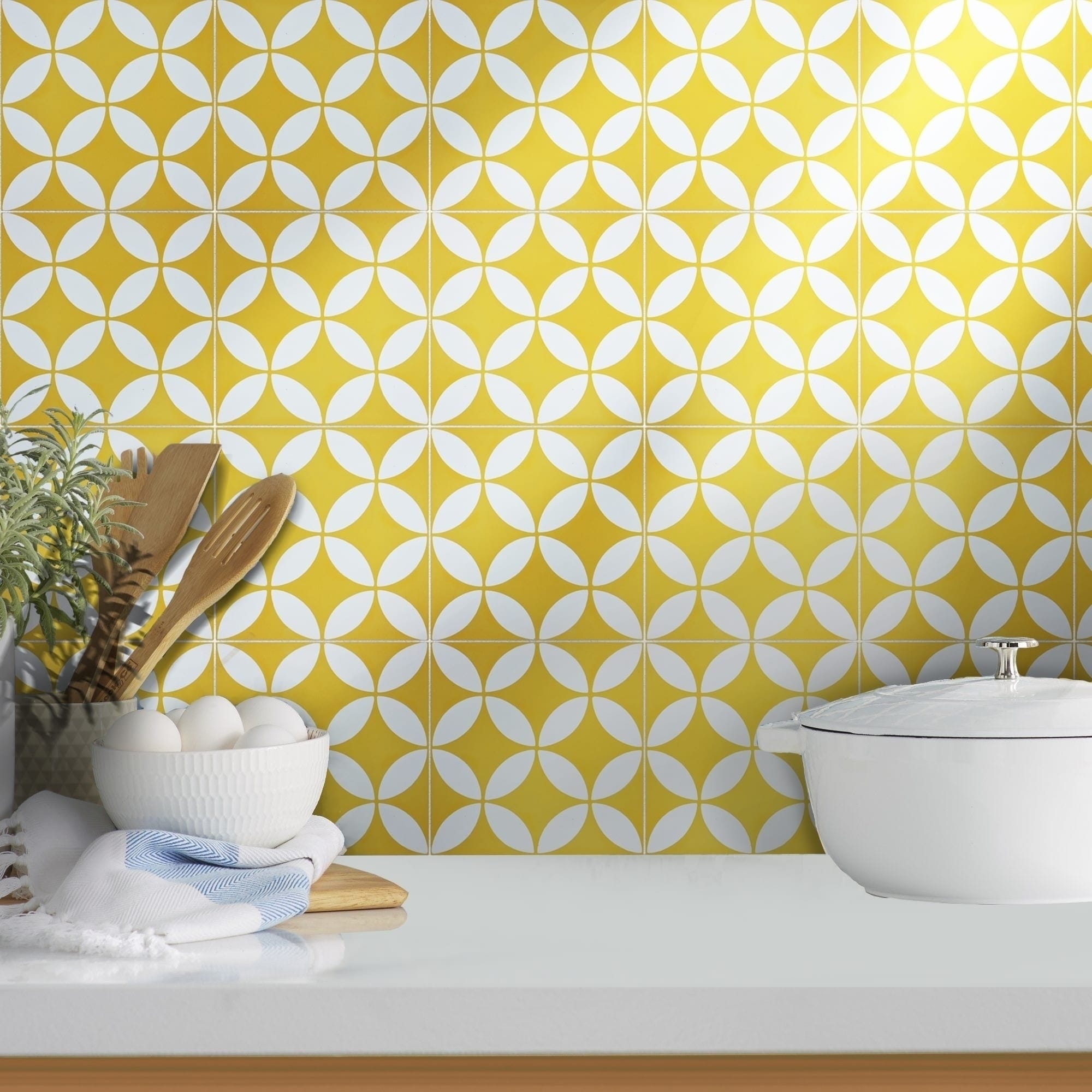 Amlo In Yellow And White Handmade 8X8 In Moroccan Tile Pack 12