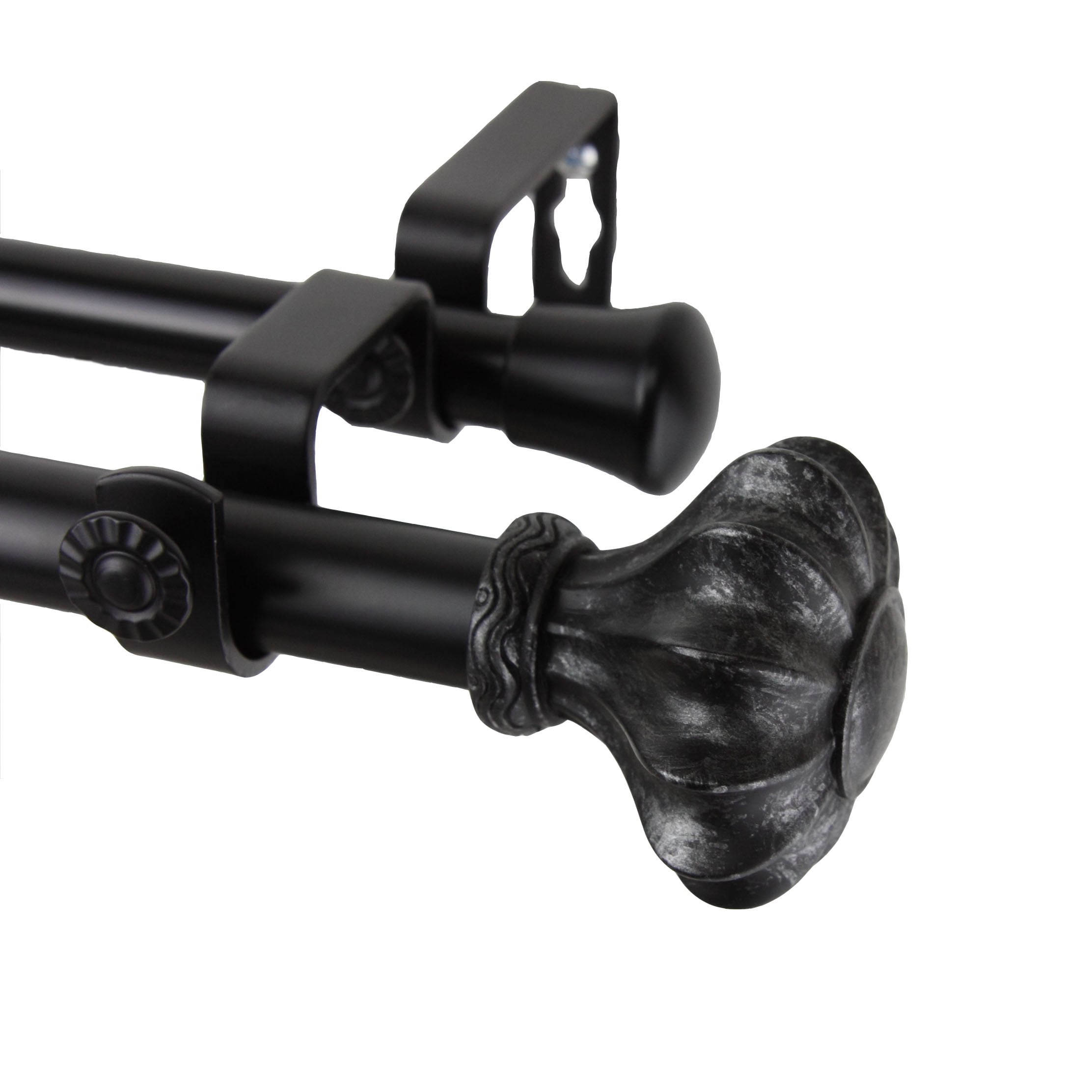 Instyledesign Amor Adjustable Black Double Curtain Rod Set