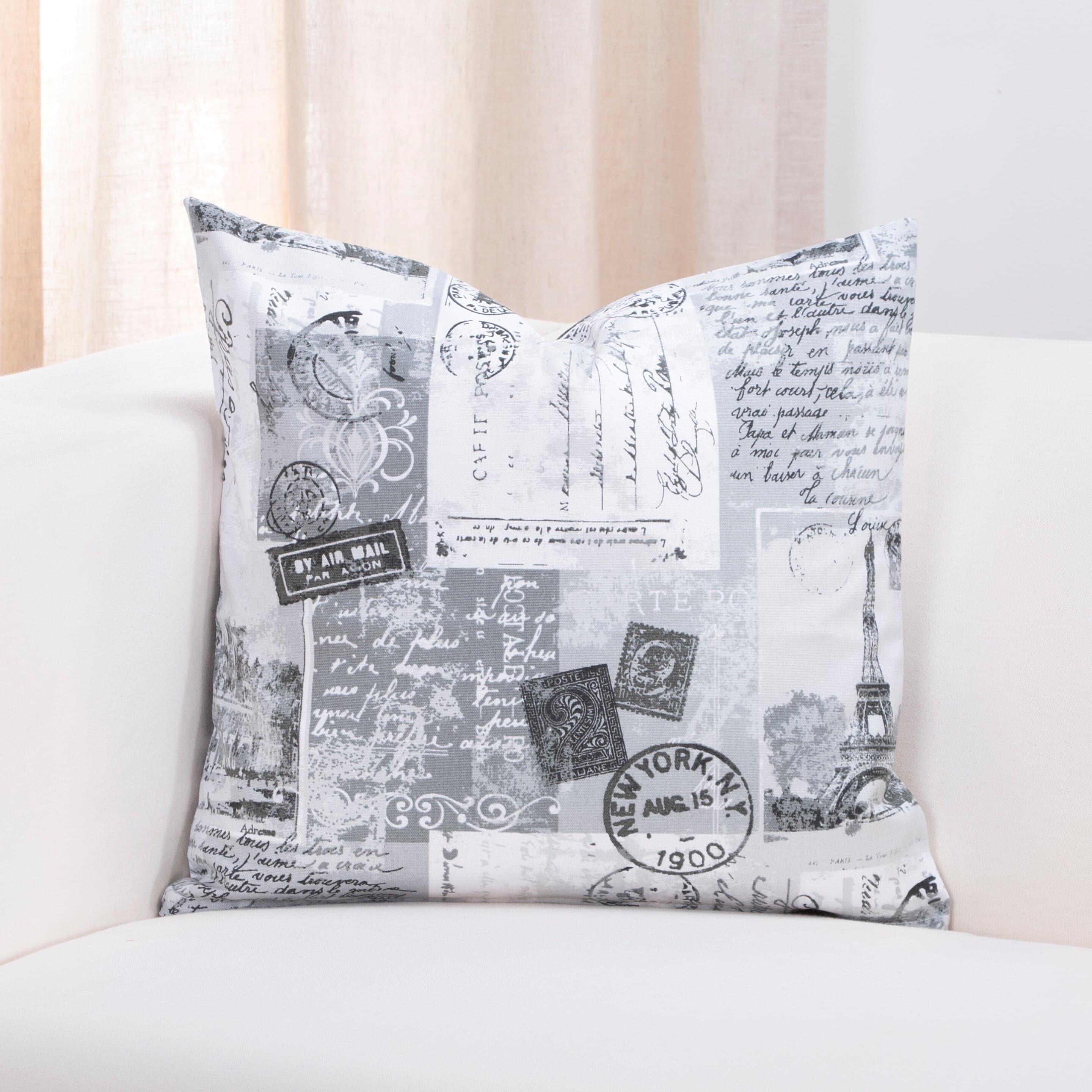 Porch Den Steere Postage Pattern Cotton Throw Pillow