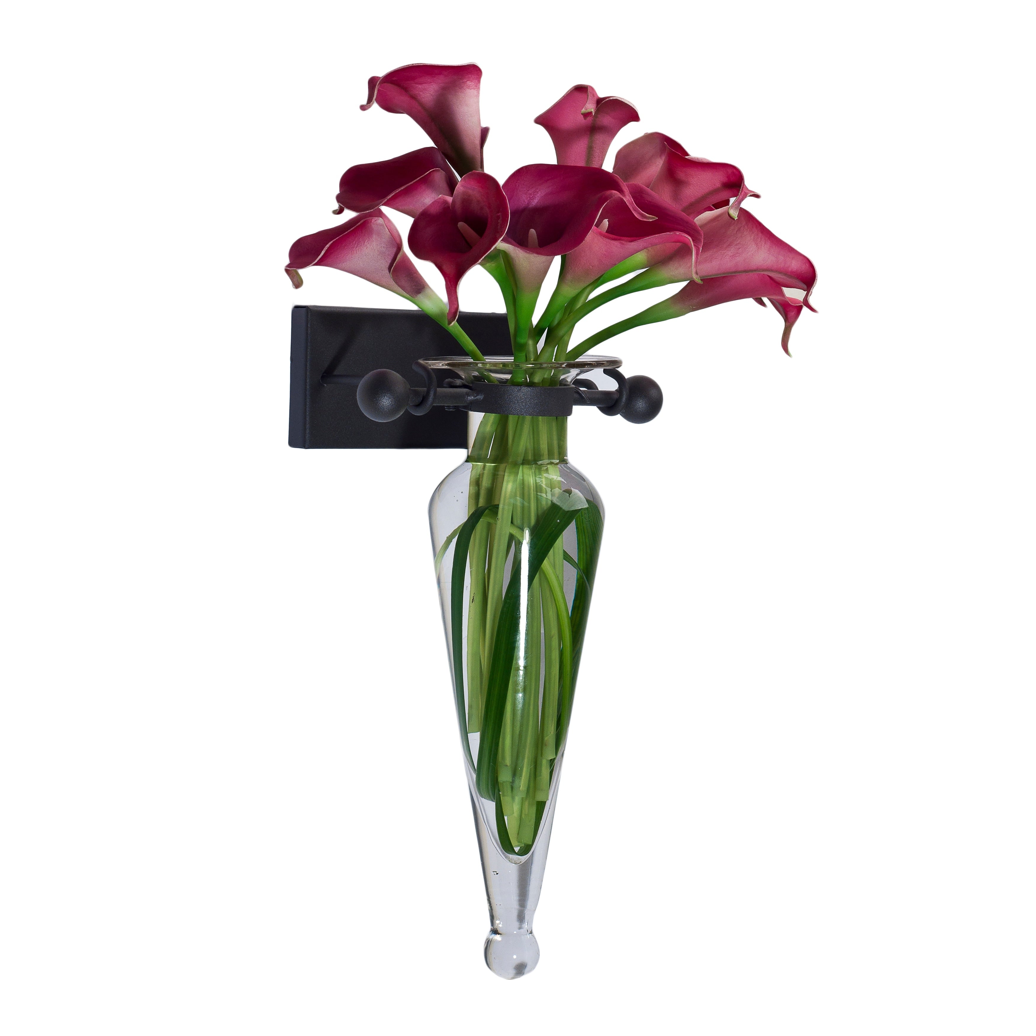Clear Amphora Vase With Iron Sconce